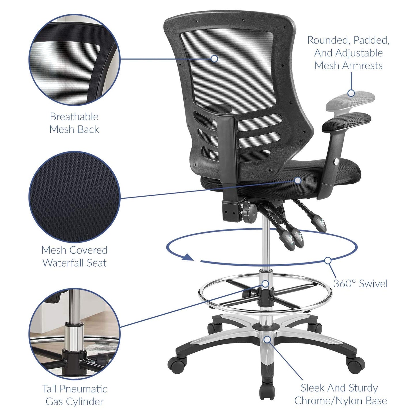 home office desk chairs | CasaFoyer Calibrate Office Chair | Adjustable Armrests | Breathable Mesh Back | Waterfall Seat | 360 Swivel | User-Friendly & Durable | Black | casafoyer.myshopify.com
