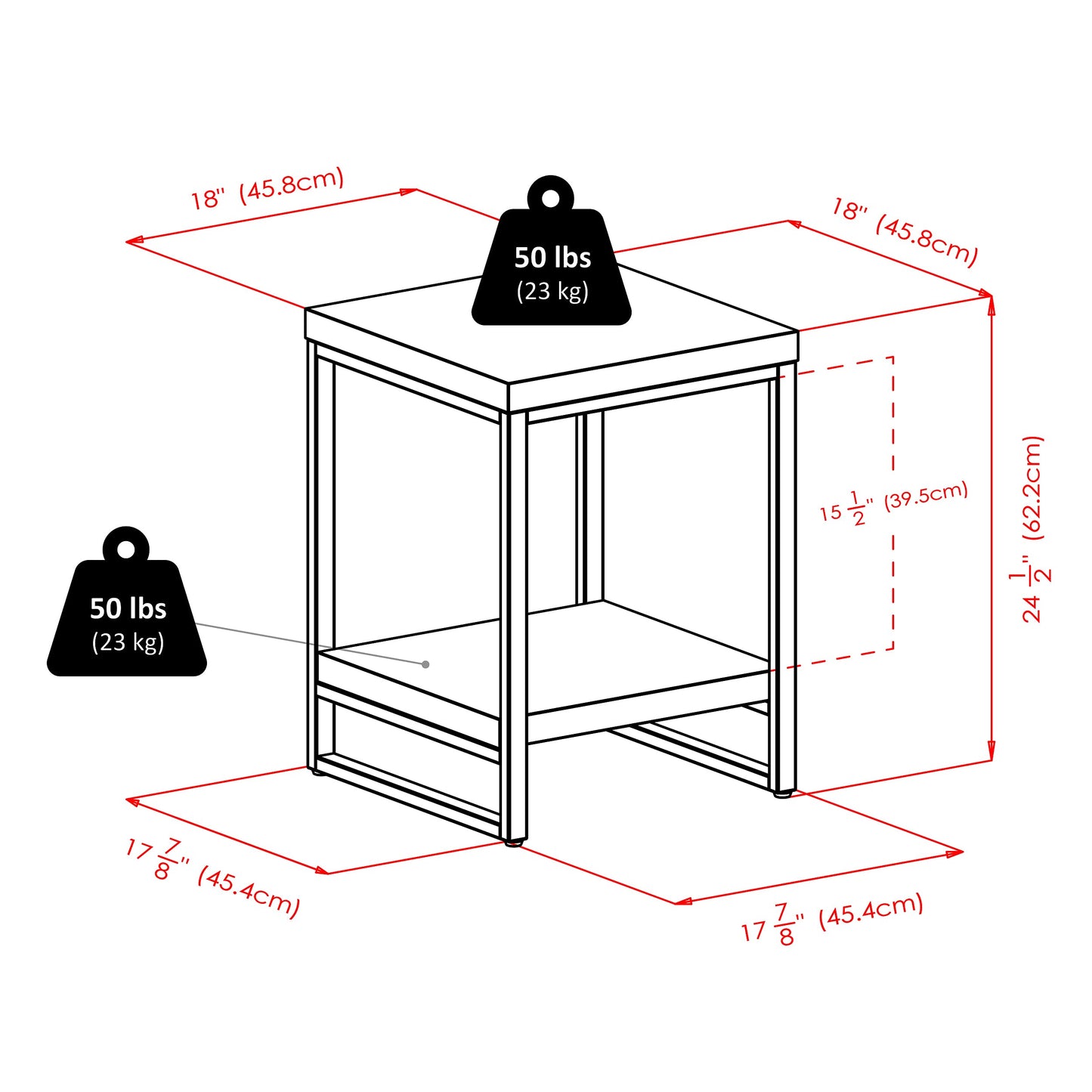 TABLE | Ergode Jared Collection | Contemporary Metal Frame End Table | 18.03W x 18.03D x 24.49H | Pewter Finish | Melamine Top | Assembly Required | casafoyer.myshopify.com