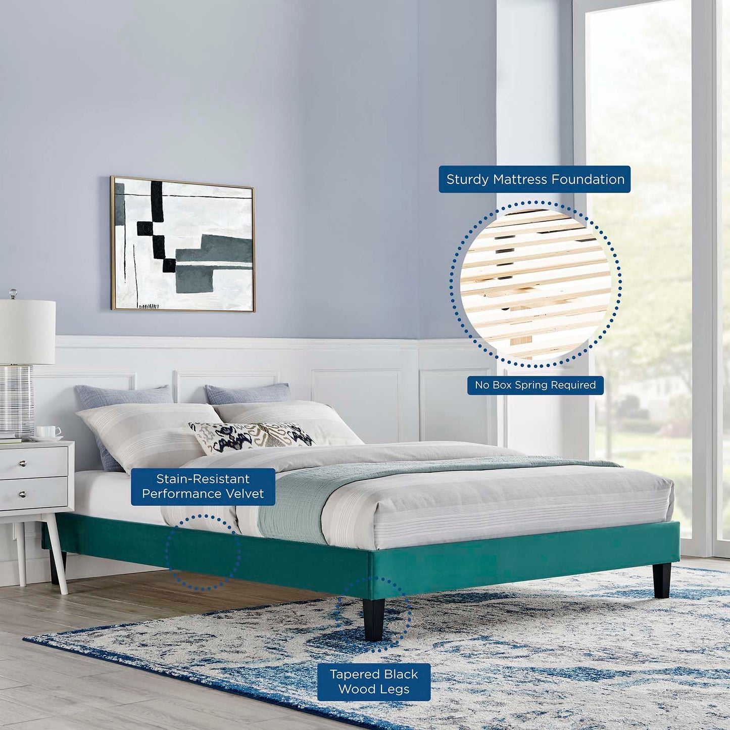 adjustable bed bases | CasaFoyer Reign Performance Velvet Queen Platform Bed Frame | Elegant Stain-Resistant | Memory Foam Compatible | Teal | 800 lbs Weight Capacity | casafoyer.myshopify.com