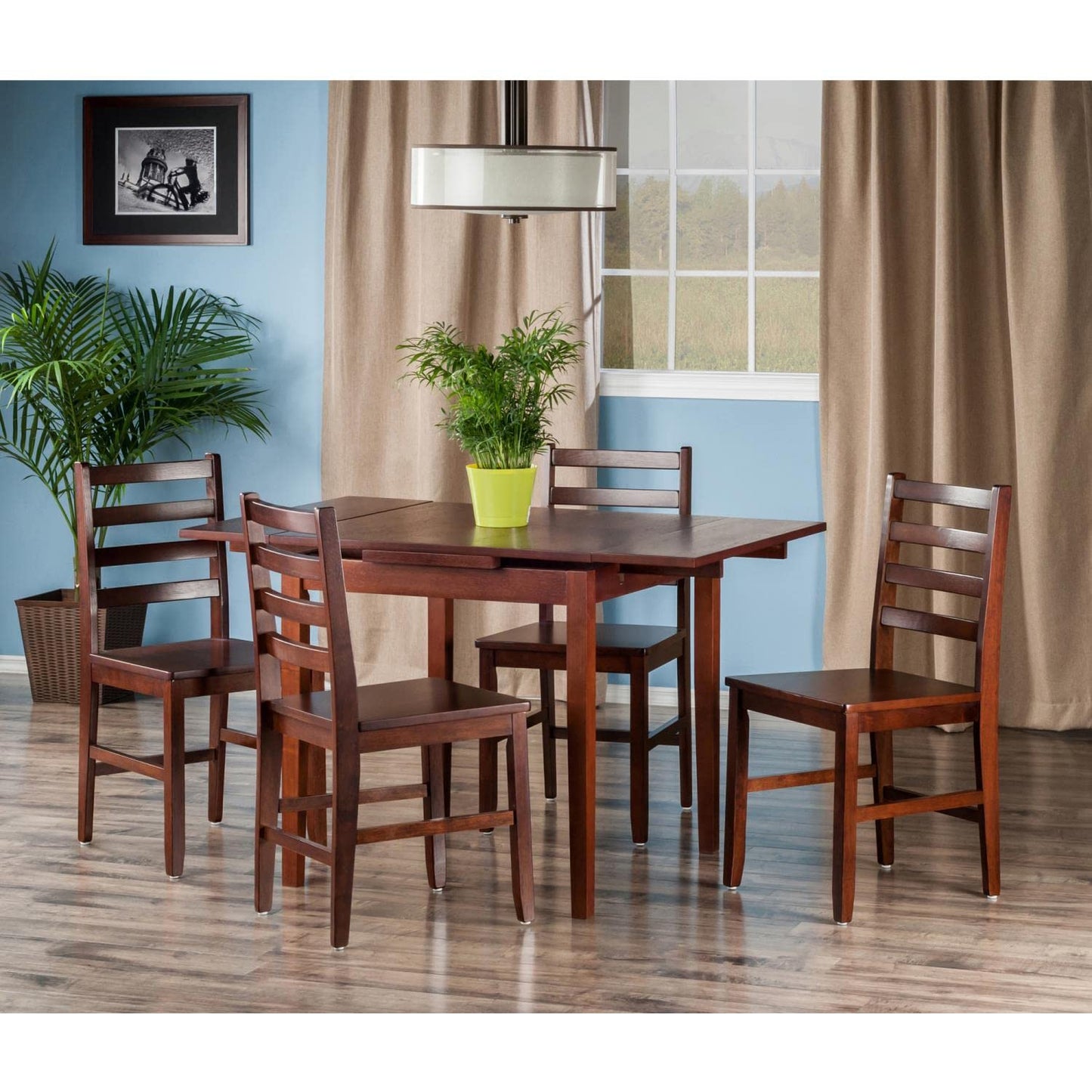 childrens table and chair sets | CasaFoyer Pulman Extension Table Set | Solid Wood | Walnut Finish | 5-Pc Dining Set | Ladder Back Chairs | Compact & Expandable | Easy Assembly | casafoyer.myshopify.com