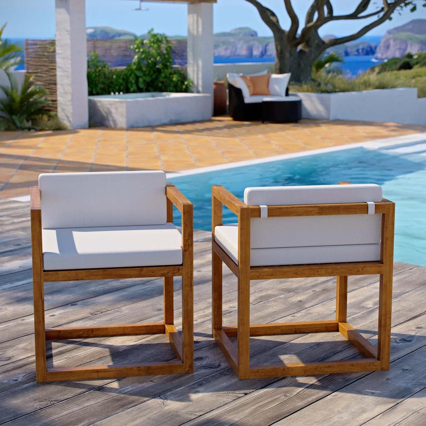 patio bistro sets | CasaFoyer Newbury Premium Grade A Teak Outdoor Patio Armchair Set | Sunproof Fabric | Durable & Versatile | 2 Chairs | Natural White | casafoyer.myshopify.com