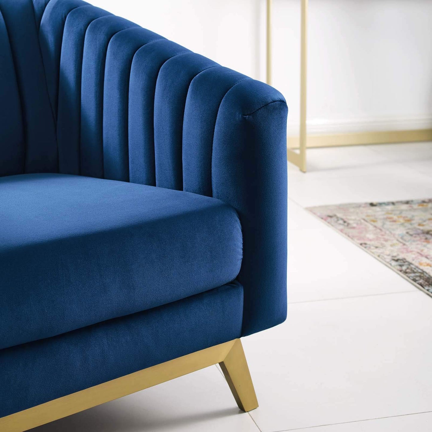 home office desk chairs | CasaFoyer Valiant Performance Velvet Armchair | Retro Modern Design | Vertical Channel Tufting | Stain-Resistant Upholstery | Gold Stainless Steel Legs | casafoyer.myshopify.com