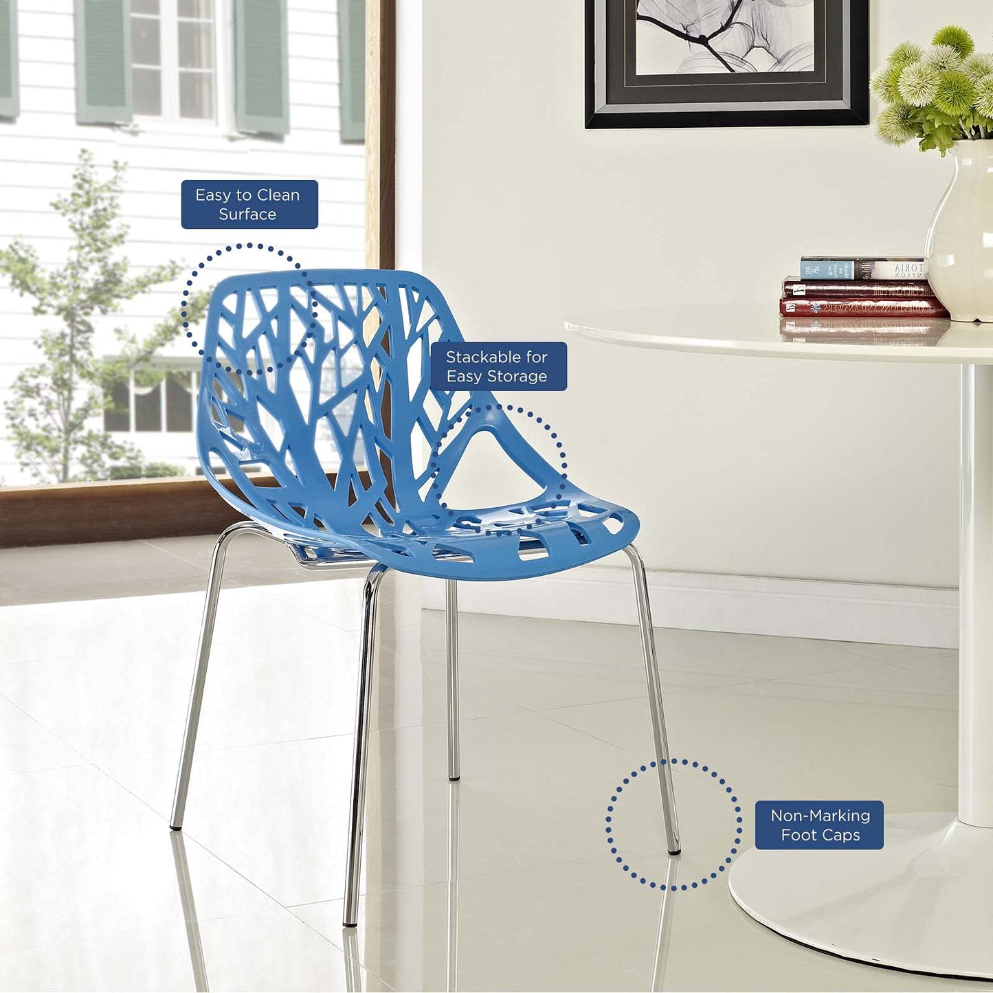 home office desk chairs | CasaFoyer Captivating Stencil Dining Chair Set of 4 | Enigmatic Forests & Nostalgic Melodies | Blue | casafoyer.myshopify.com