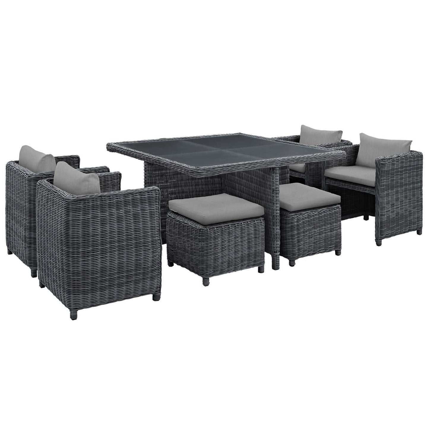 Dining Table | Summon Outdoor Patio Furniture Dining Set | Ultimate Comfort & Quality | Two-Tone Rattan | Sunbrella Cushions | UV Protection | Aluminum Frame | 4 Stools, 4 Chairs, 1 Table | casafoyer.myshopify.com