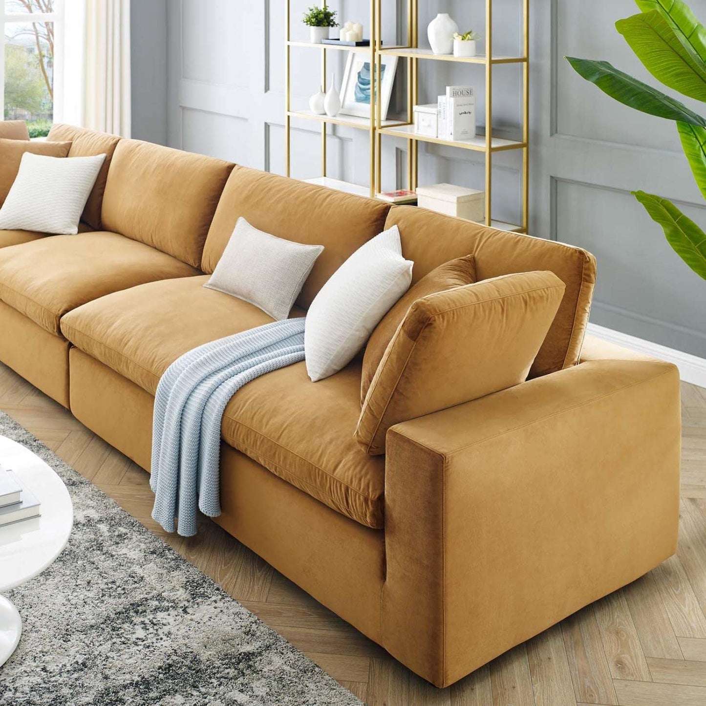 sofas | CasaFoyer Commix Cozy 4-Seater Sofa | Stain-Resistant Velvet | Solid Wood Construction | Foam Padded Cushions | Duck Down Fill | casafoyer.myshopify.com