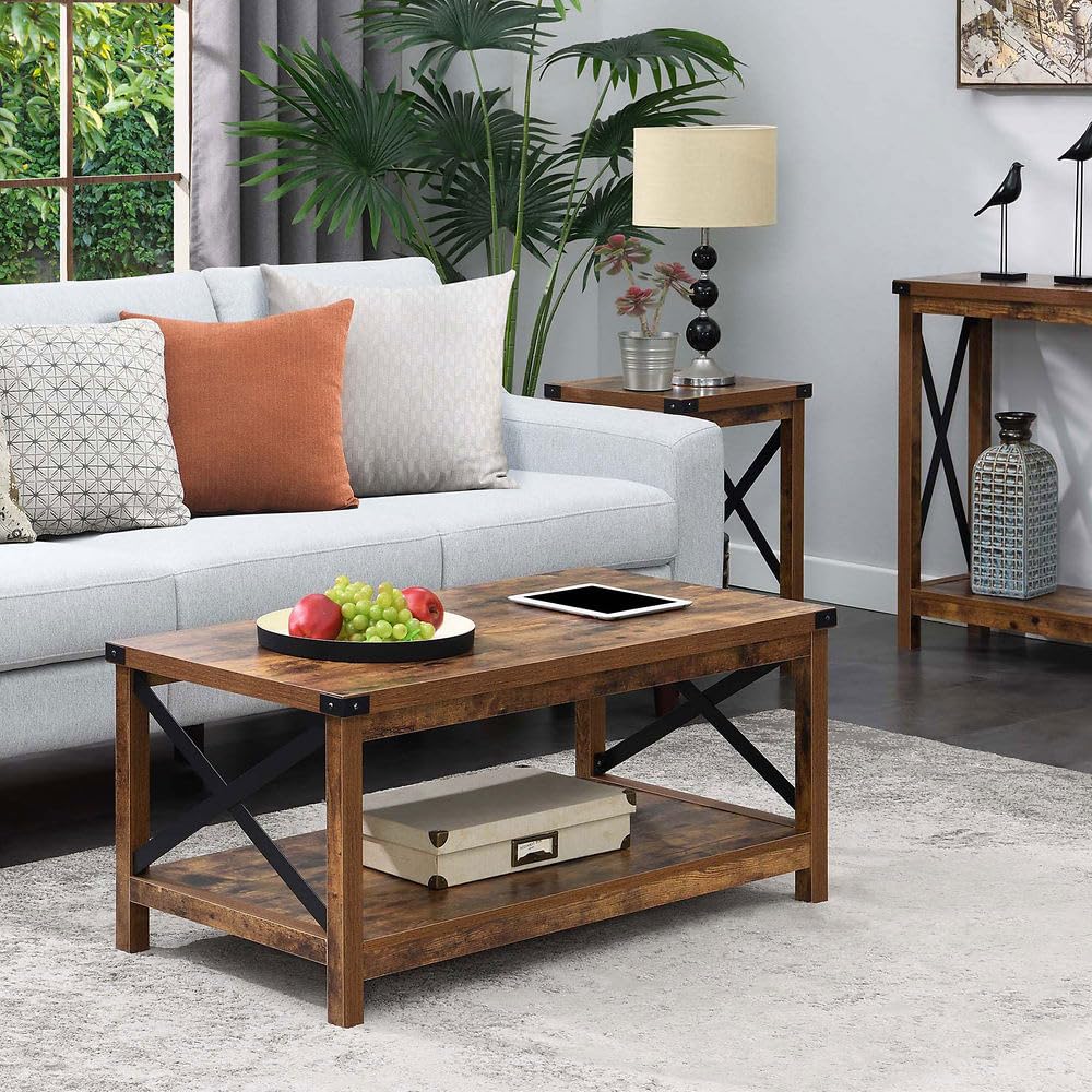 TABLE | Durango Coffee Table with Shelf | Industrial Farmhouse Style | Durable Particleboard & Metal Construction | Ample Surface Area & Storage Space | Ergode Durango Collection | casafoyer.myshopify.com