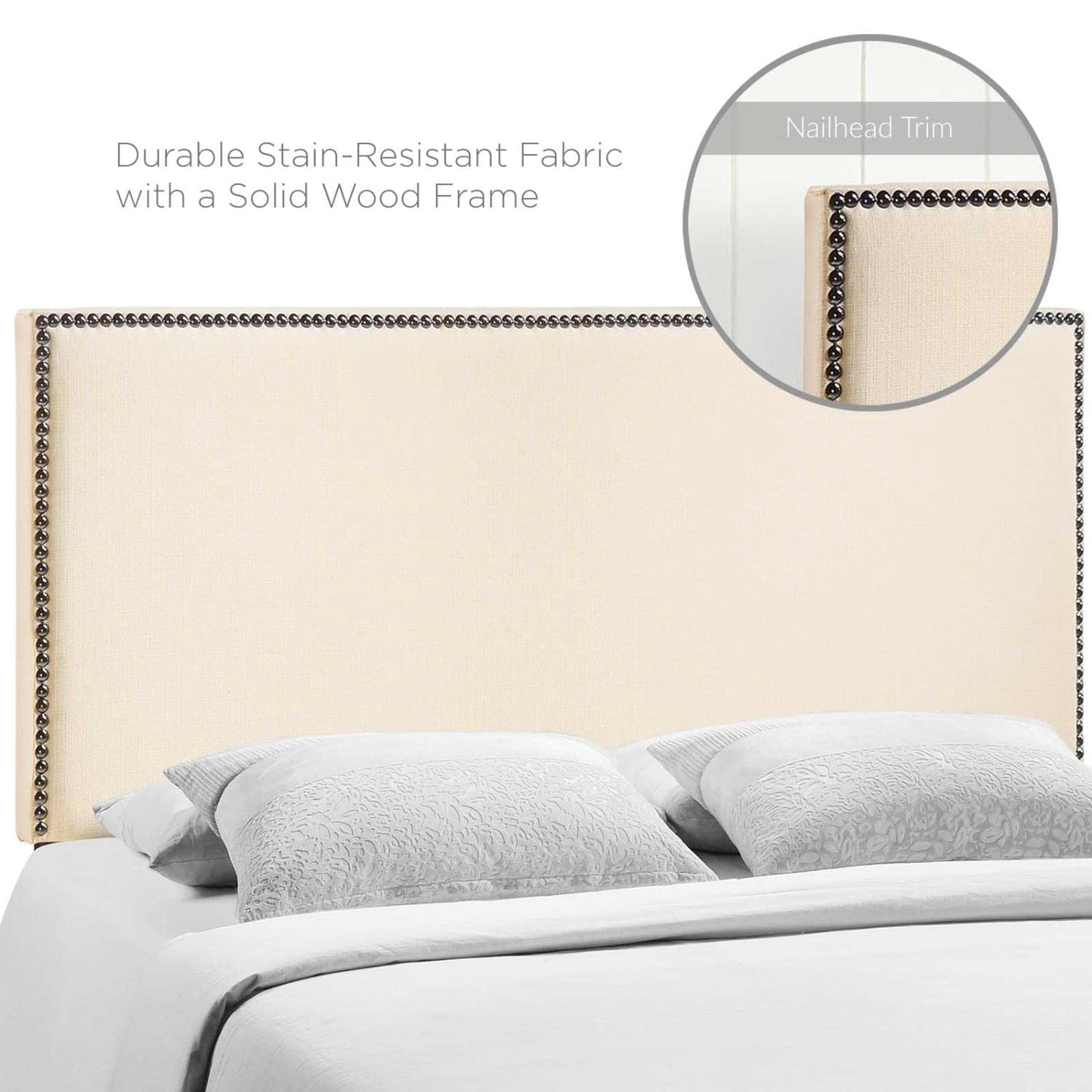 Bed | CasaFoyer Region Linen Fabric Upholstered King Headboard | Spacious & Elegant | Particleboard & Solid Wood | Nailhead Trim | Contemporary Charm | Fits Most King Beds | casafoyer.myshopify.com