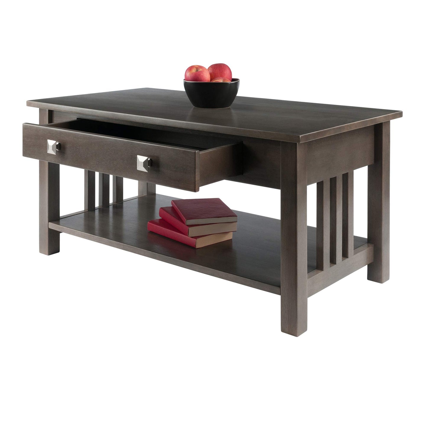 TABLE | Ergode Wood Stafford Coffee Table | Oyster Gray Finish | Slatted Side Panels | Full-Size Drawer | Lower Shelf | Solid & Composite Wood | casafoyer.myshopify.com