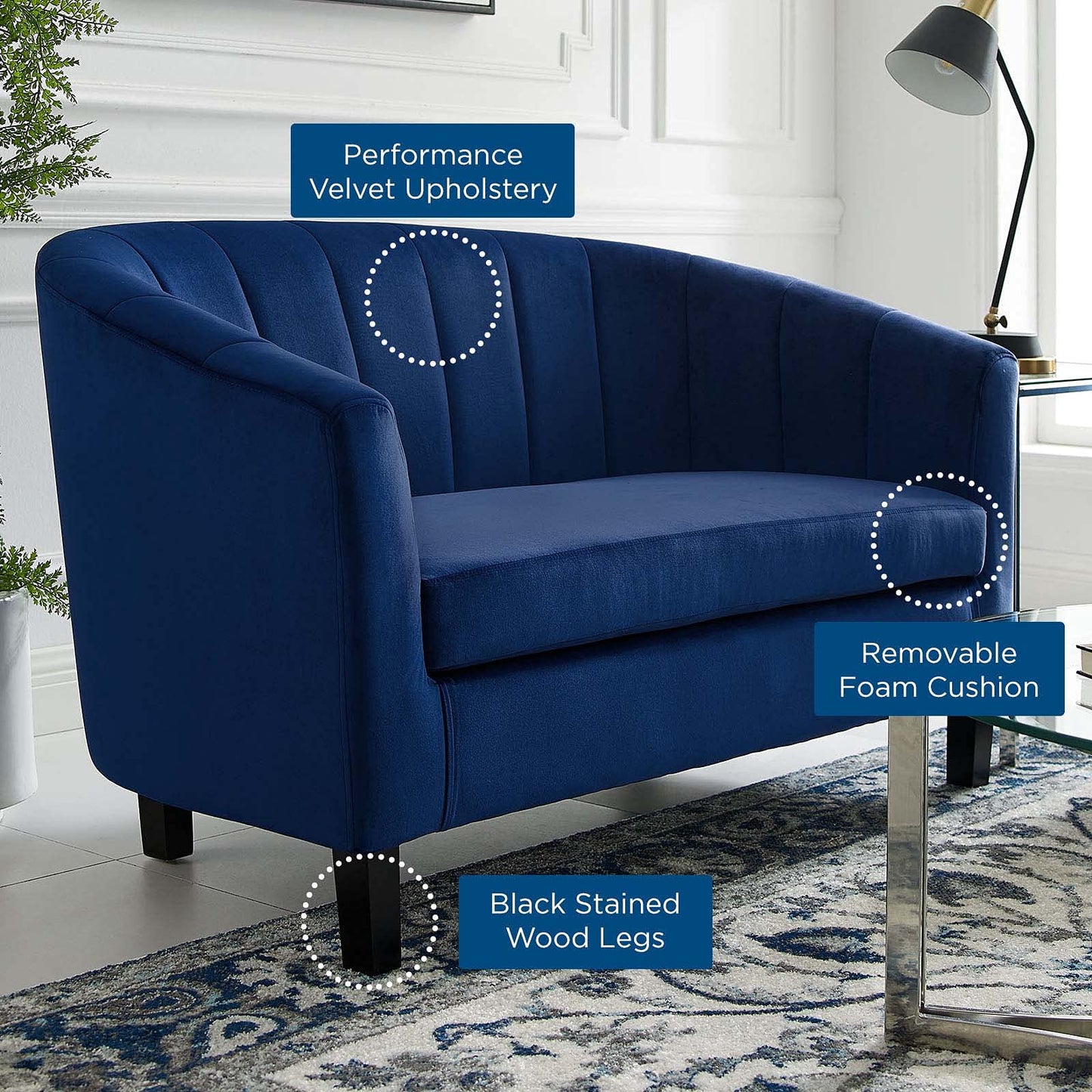 sofas | CasaFoyer Prospect Performance Velvet Loveseat | Modern Barrel Back Design | Stain-Resistant Upholstery | Chic Channel Tufting | Retro Modern Elements | Ultimate Comfort | 331 lbs Weight Capacity | casafoyer.myshopify.com