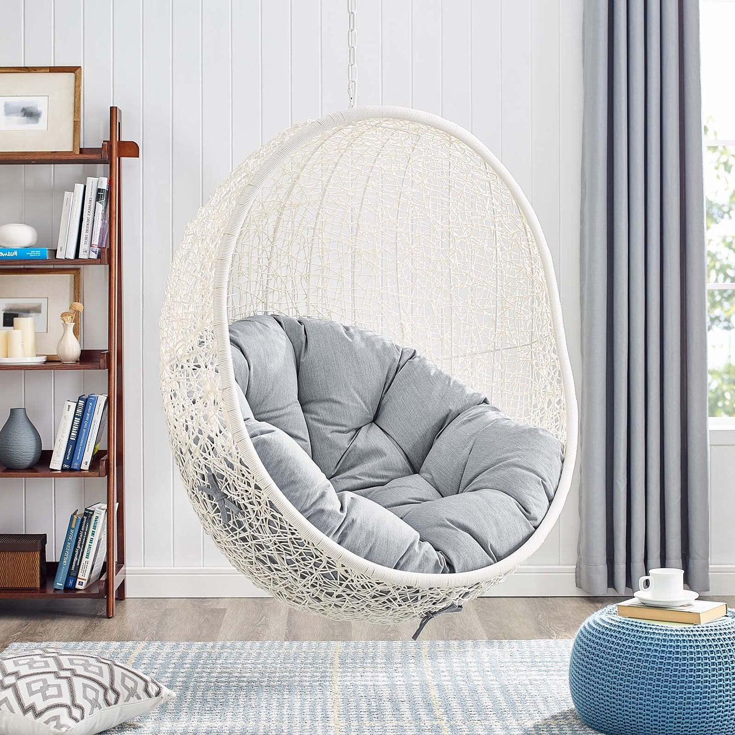 porch swings | Ergode Hide Swing Chair | All-Weather Sunbrella Cushion | Indoor/Outdoor Patio, Porch, Backyard, Poolside Decor | UV Resistant | White Gray | casafoyer.myshopify.com