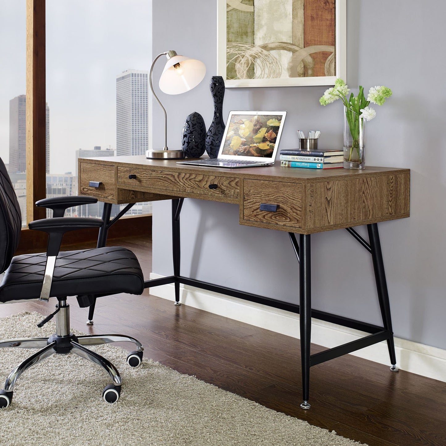 home office desks | Surplus Reclaimed Wood Desk | Drawers | Steel Legs | Industrial Style | Rustic Elegance | casafoyer.myshopify.com