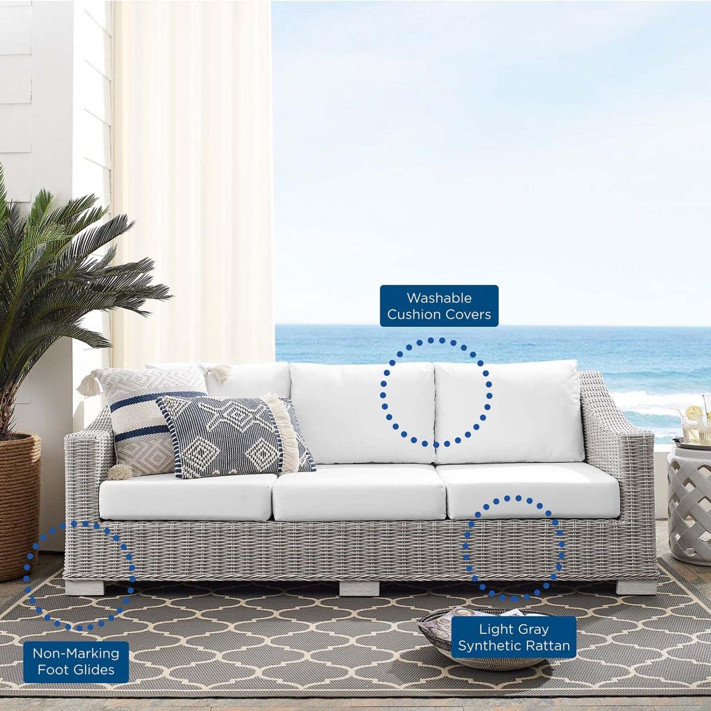 sofas | CasaFoyer Conway Outdoor Patio Wicker Rattan Sofa | Stylish & Comfortable | UV-Resistant | Powder-Coated Aluminum Frame | Sunbrella Fabric | 900 lbs Capacity | casafoyer.myshopify.com