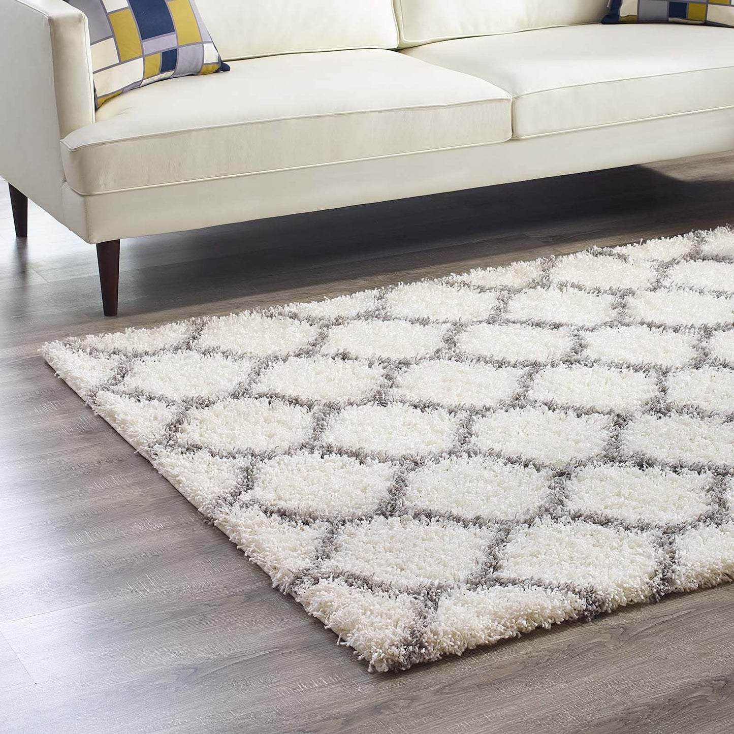 Carpet & Rugs | CasaFoyer Solvea Moroccan Trellis Shag Area Rug | Ivory/Gray | 5x8 ft | Durable Polypropylene | Stylish Lattice Design | High Pile Weave | Easy to Clean | Perfect for Any Room | casafoyer.myshopify.com
