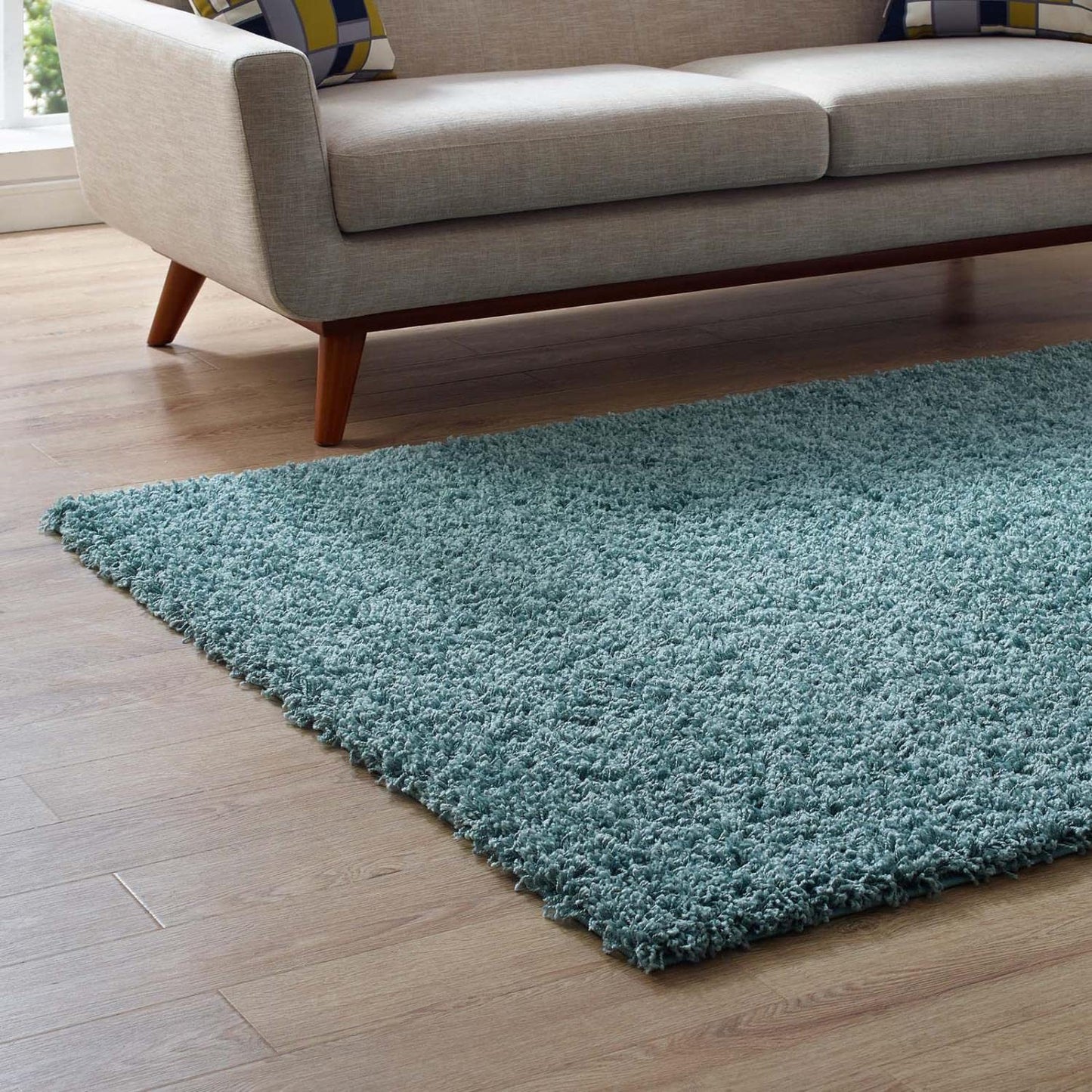 area rugs | CasaFoyer Enyssa Solid Shag Area Rug | Durable Polypropylene Construction | Non-Shedding | Stain Resistant | 8x10 Aqua Blue and Ivory | Ideal for Home Decor | casafoyer.myshopify.com