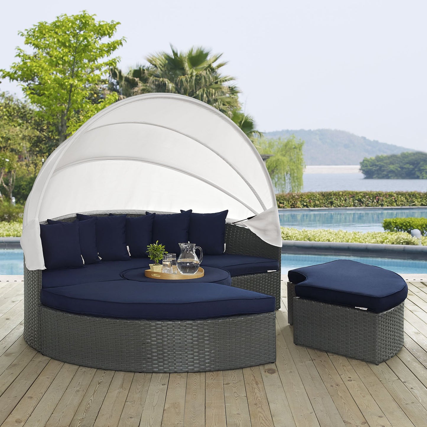 executive chairs | Sojourn Outdoor Patio Furniture Collection | Sectional Sofa Daybed with Retractable Canopy | Sunbrella Fabric Cushions | Synthetic Rattan Weave | UV Protection | Aluminum Frame | Perfect for Patio, Backyard, Poolside | Includes Bed, Coffee Table, Ottomans | casafoyer.myshopify.com