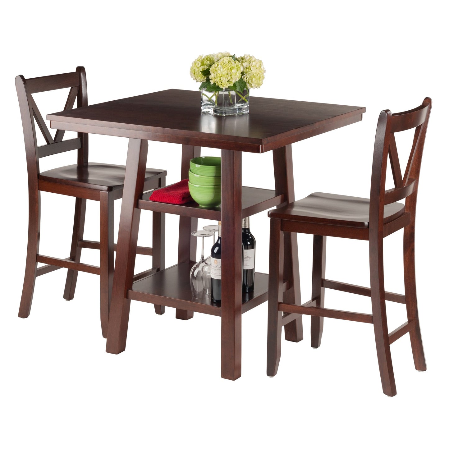 childrens table and chair sets | CasaFoyer Orlando High Table & V-Back Stool Set | Charming Country Home Antique Design | Ample Storage | Solid Wood Construction | Assembly Required | 33.8W x 33.8D x 36H | 24 Stool Height | 2 Boxes | 52.91 lbs. | casafoyer.myshopify.com