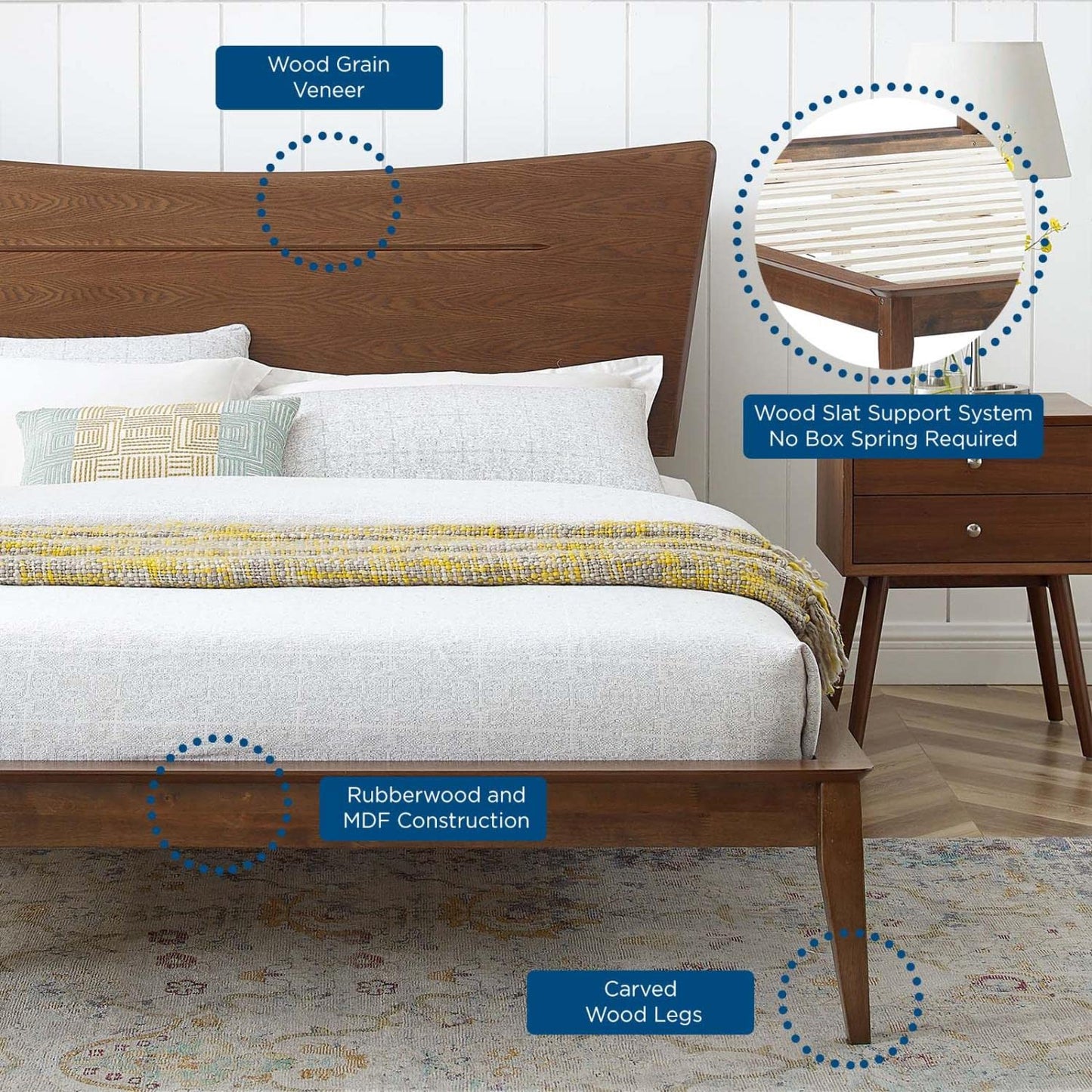 Bed | CasaFoyer Astra Wood King Platform Bed | Mid-Century Design | Durable Construction | No Box Spring Needed | Supports Various Mattress Types | Easy Assembly | casafoyer.myshopify.com