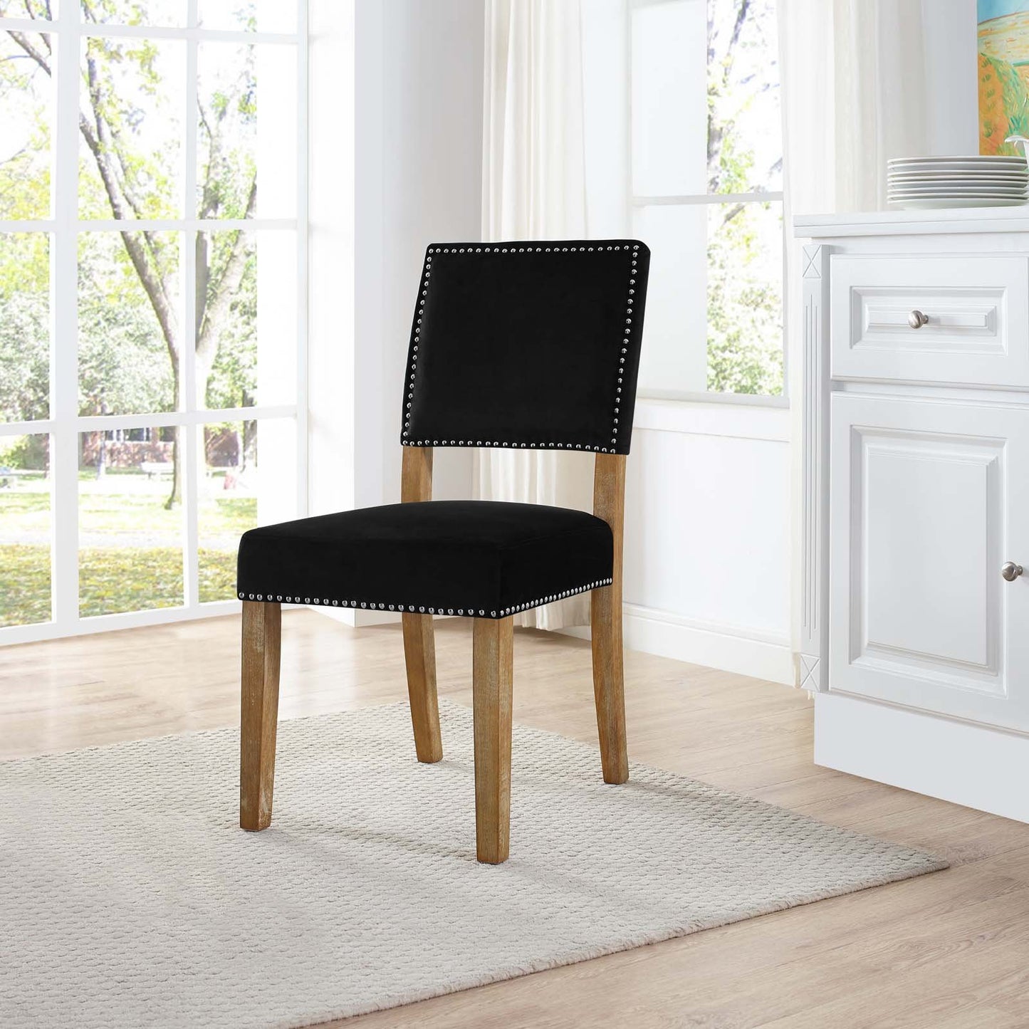 home office desk chairs | CasaFoyer Oblige Dining Side Chair | Velvet Upholstery | Nailhead Trim | Natural Wood Frame | Comfortable & Stylish | Set of 2 | casafoyer.myshopify.com