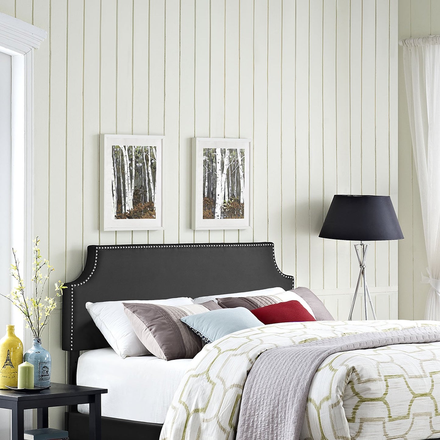headboards | CasaFoyer Laura Faux Leather Upholstered Full Headboard | Sleek Design | Silver Nail Trim | Solid Wood Frame | Upgrade Your Bedroom with Elegance | casafoyer.myshopify.com