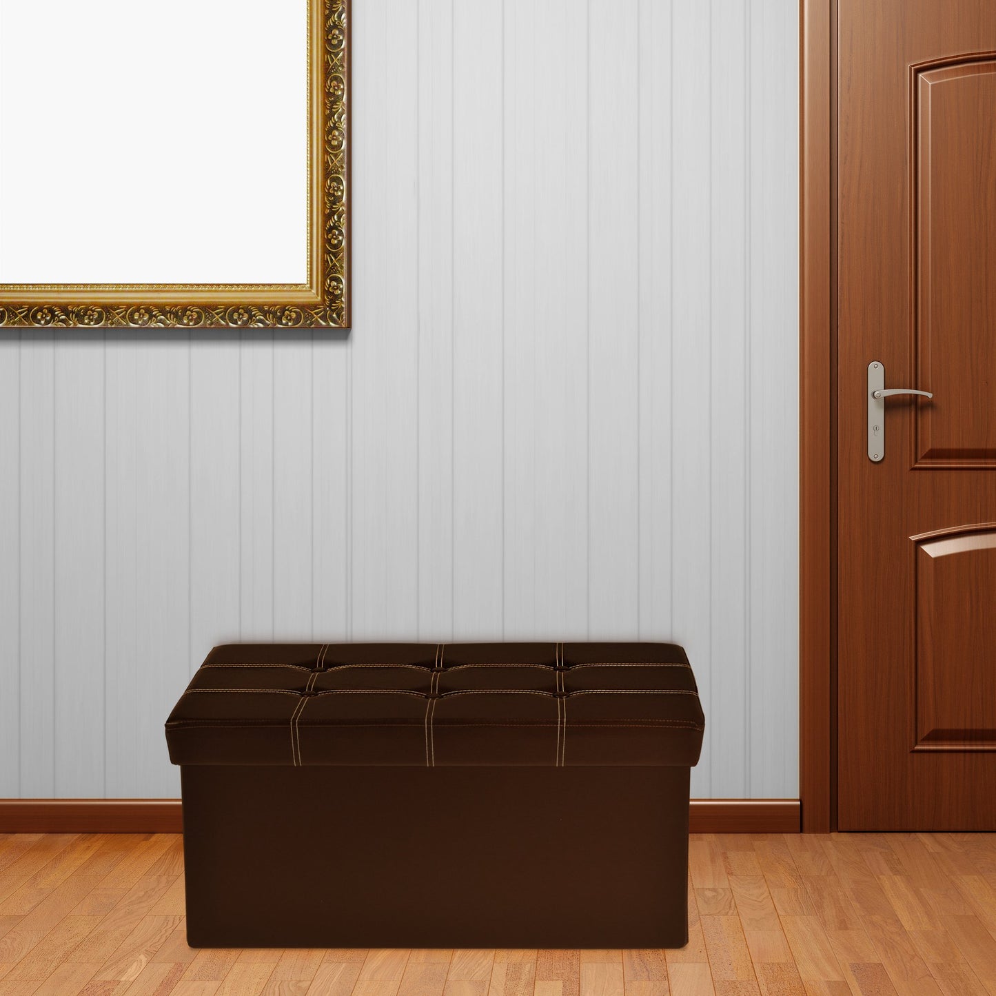 ottomans | CasaFoyer Collapsible Tufted Storage Ottoman | Versatile & Functional | Spacious Interior | Collapsible Design | Stylish & Durable | 30x15 | Brown Faux Leather | casafoyer.myshopify.com