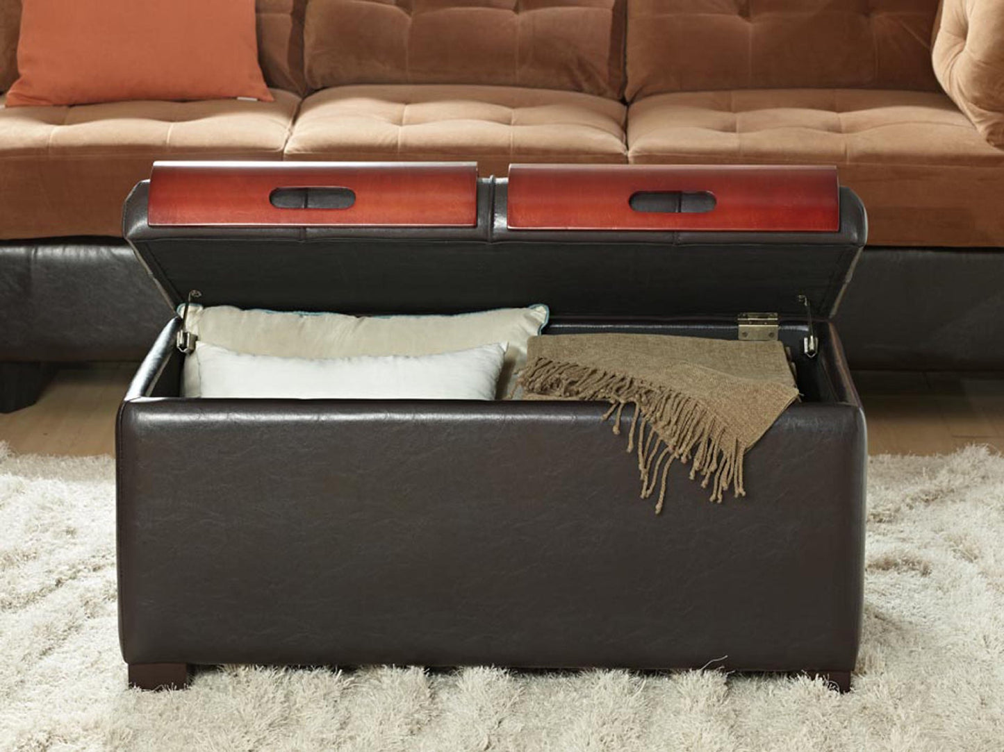 Ottoman | Designs4Comfort Storage Ottoman with Trays | Versatile & Stylish Furniture | Hinged Lid | Tufted Design | Solid Wood Feet | Bent Wood Trays | Cocktail Table & Extra Seating | Ample Storage Space | casafoyer.myshopify.com