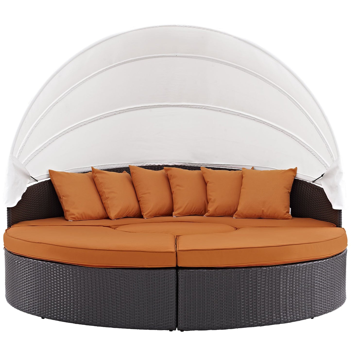 sofas | CasaFoyer Convene Outdoor Sectional Series | Modular Patio Daybed with Canopy | Weather-Resistant Cushions | Espresso Orange | casafoyer.myshopify.com