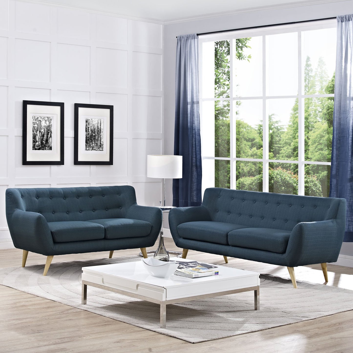 Sofa & chair Sets | Remark Living Room Set | Exquisite & Comfortable | Plush Dual Cushion Design | Organic Shape | Solid Wood Dowel Legs | Polyester Upholstery | Finely Stitched Back Seat Buttons | Modern & Stylish | Includes Loveseat & Sofa | casafoyer.myshopify.com