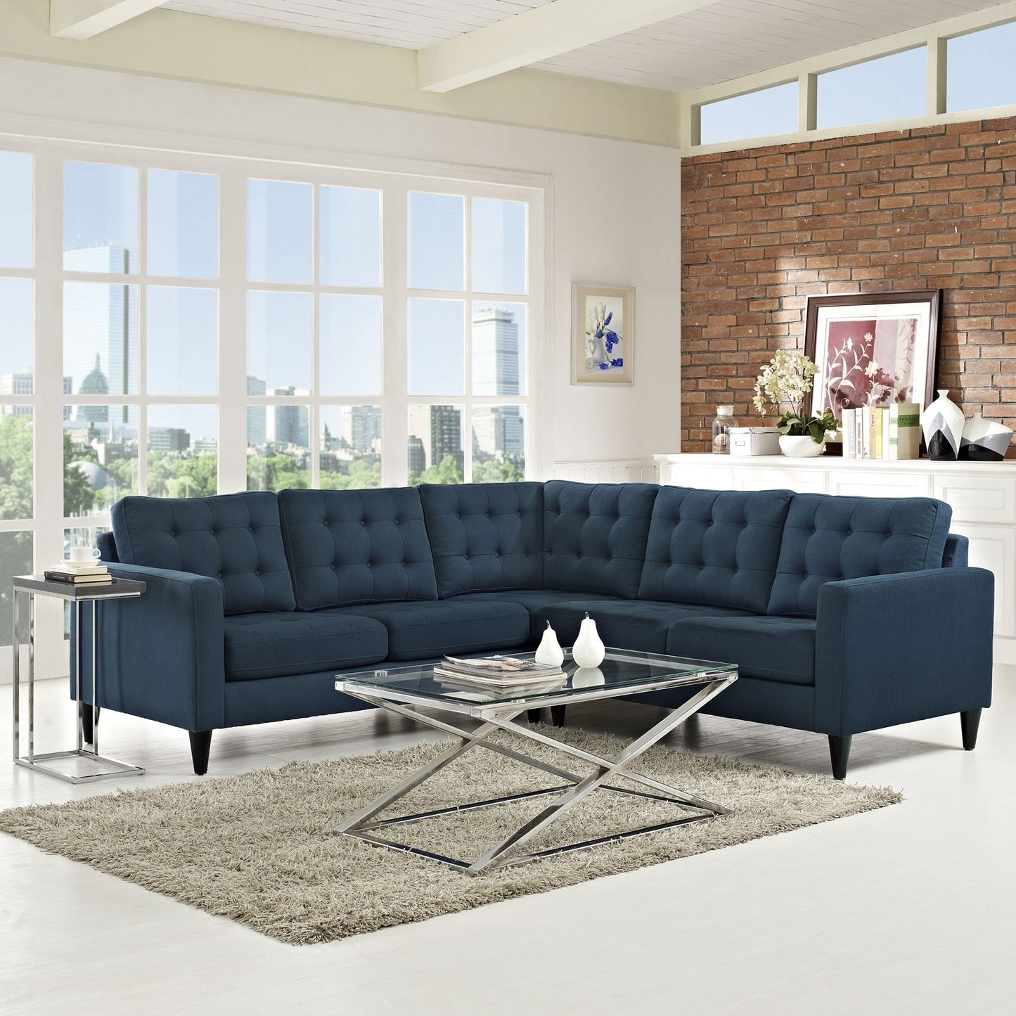 kitchen and dining room sets | CasaFoyer Empress 3 Piece Sectional Sofa Set | Luxurious Design | Tufted Buttons | Plush Cushions | Elegant Armrests | Solid Wood Legs | Floor Protection | Fine Fabric Upholstery | Azure | casafoyer.myshopify.com