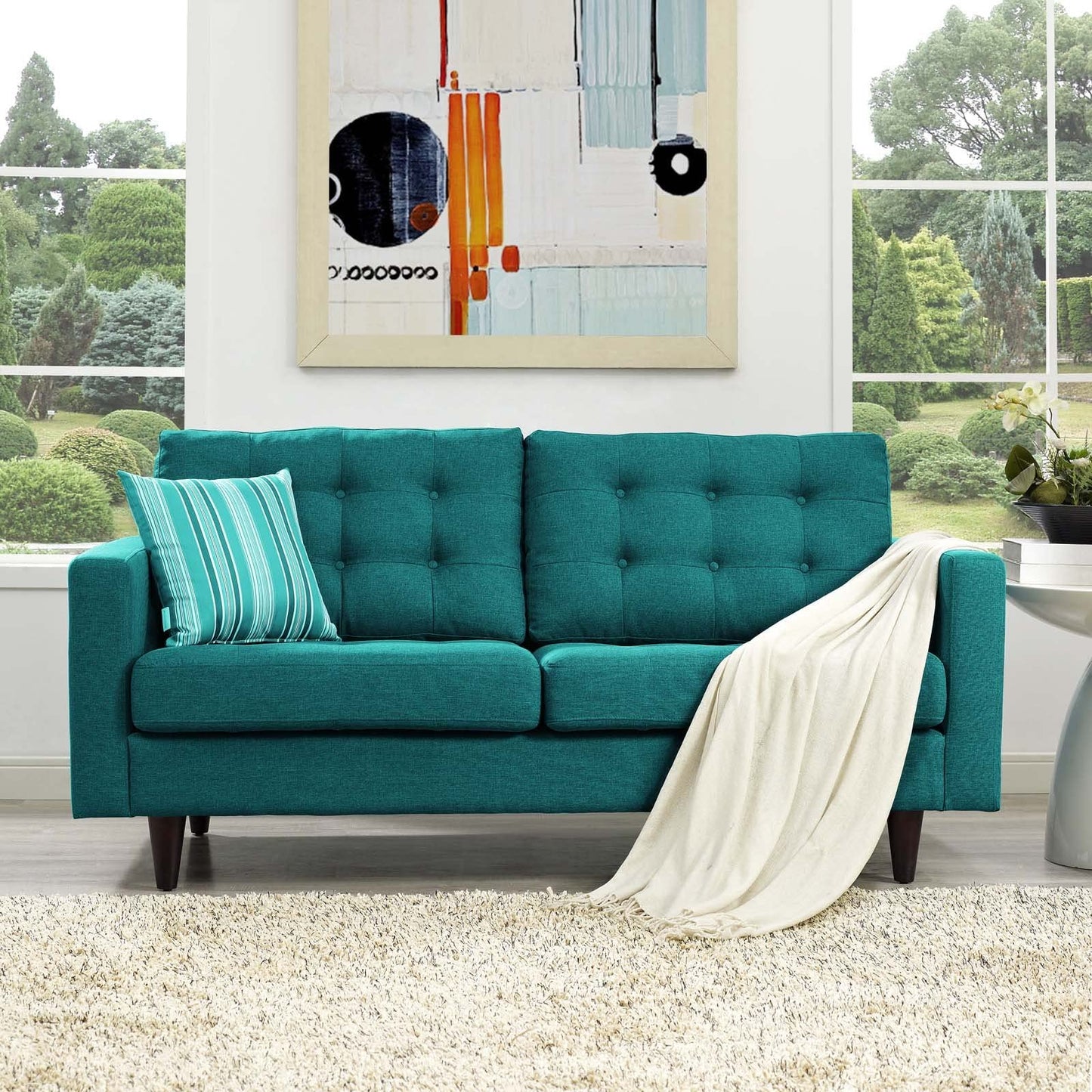 sofas | Empress | Tufted Loveseat Set - Teal Upholstery | Luxurious Cushions | Sturdy Wooden Legs | Floor-Protecting Glides | casafoyer.myshopify.com