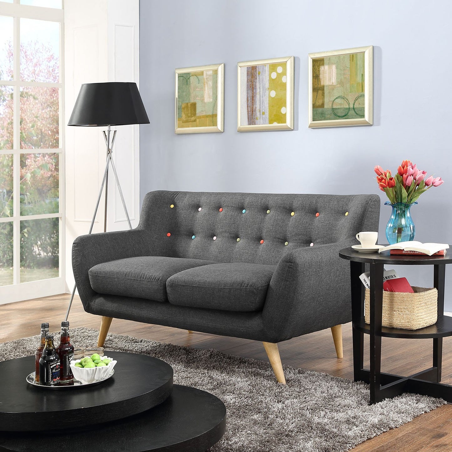 home office desk chairs | Luxurious Dual Cushion Loveseat | Organic Shape | Mid-Century Inspired Design | Sturdy Wooden Legs | Polyester Upholstery | Captivating Form & Fine Stitching | Modern & Sophisticated | Gray | casafoyer.myshopify.com