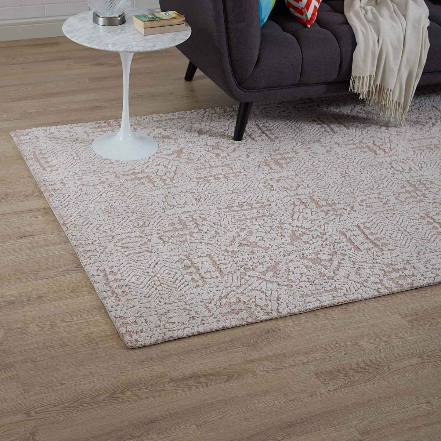 Carpet & Rugs | CasaFoyer Javiera Contemporary Moroccan Area Rug | Plush, Stain Resistant, Easy to Maintain | 8x10 Ivory & Cameo Rose | casafoyer.myshopify.com