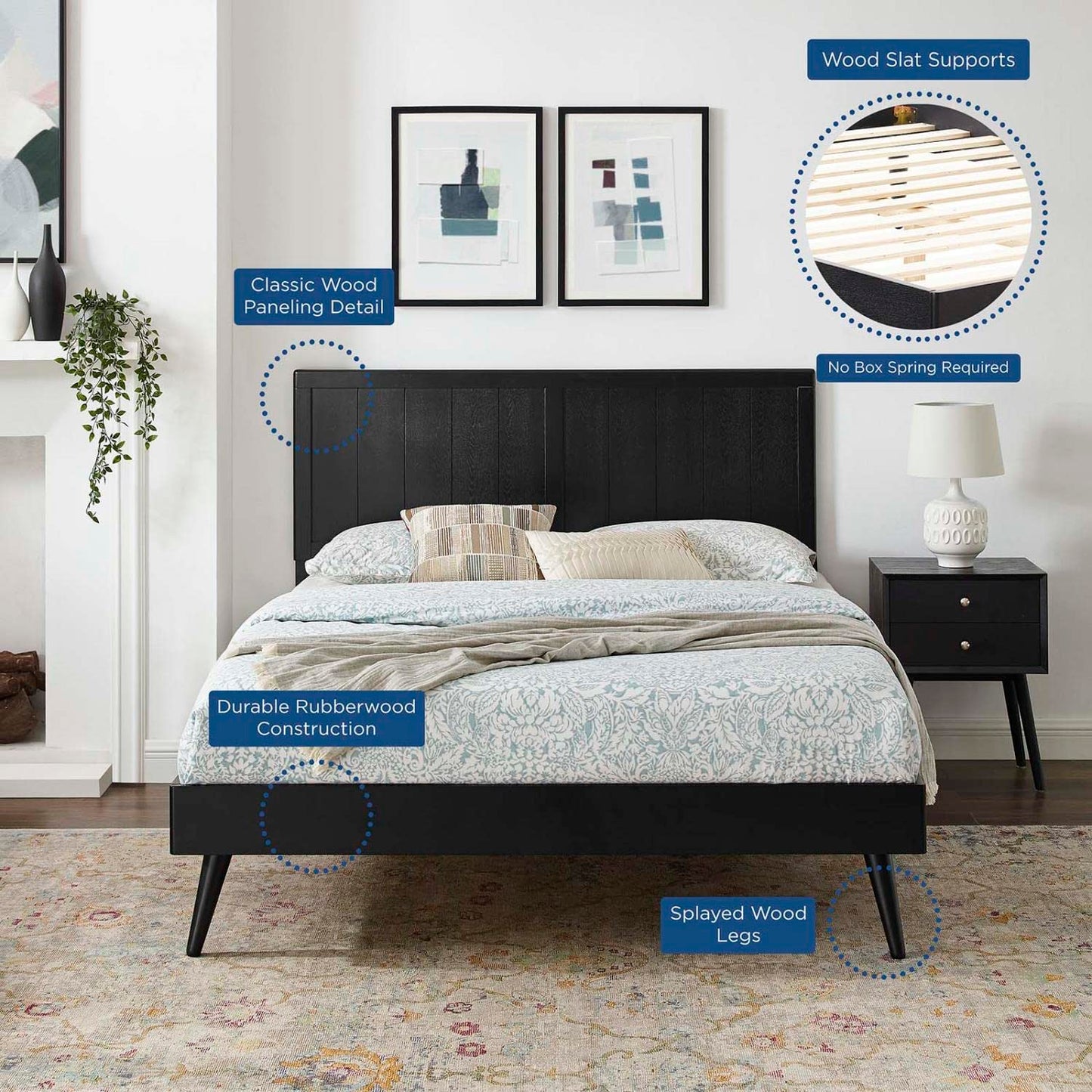 adjustable bed bases | CasaFoyer Alana Wood King Platform Bed | Modern Elegance | Retro-Inspired Design | Durable Construction | No Box Spring Needed | Easy Assembly | Black | casafoyer.myshopify.com