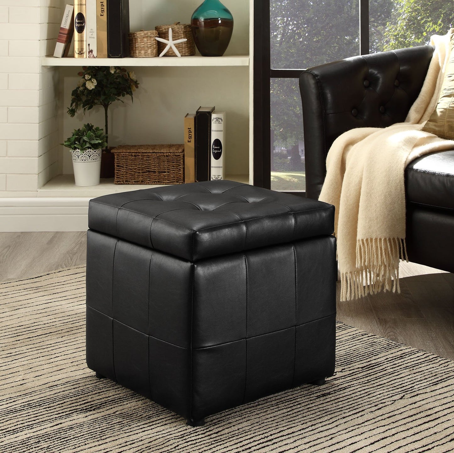 ottomans | CasaFoyer Volt Button Tufted Faux Leather Upholstered Storage Ottoman | Compact & Reliable Accent Piece | Lined Compartment | Sturdy Wood Frame | Soft & Durable Upholstery | Stylish Addition to Any Room | Black | casafoyer.myshopify.com