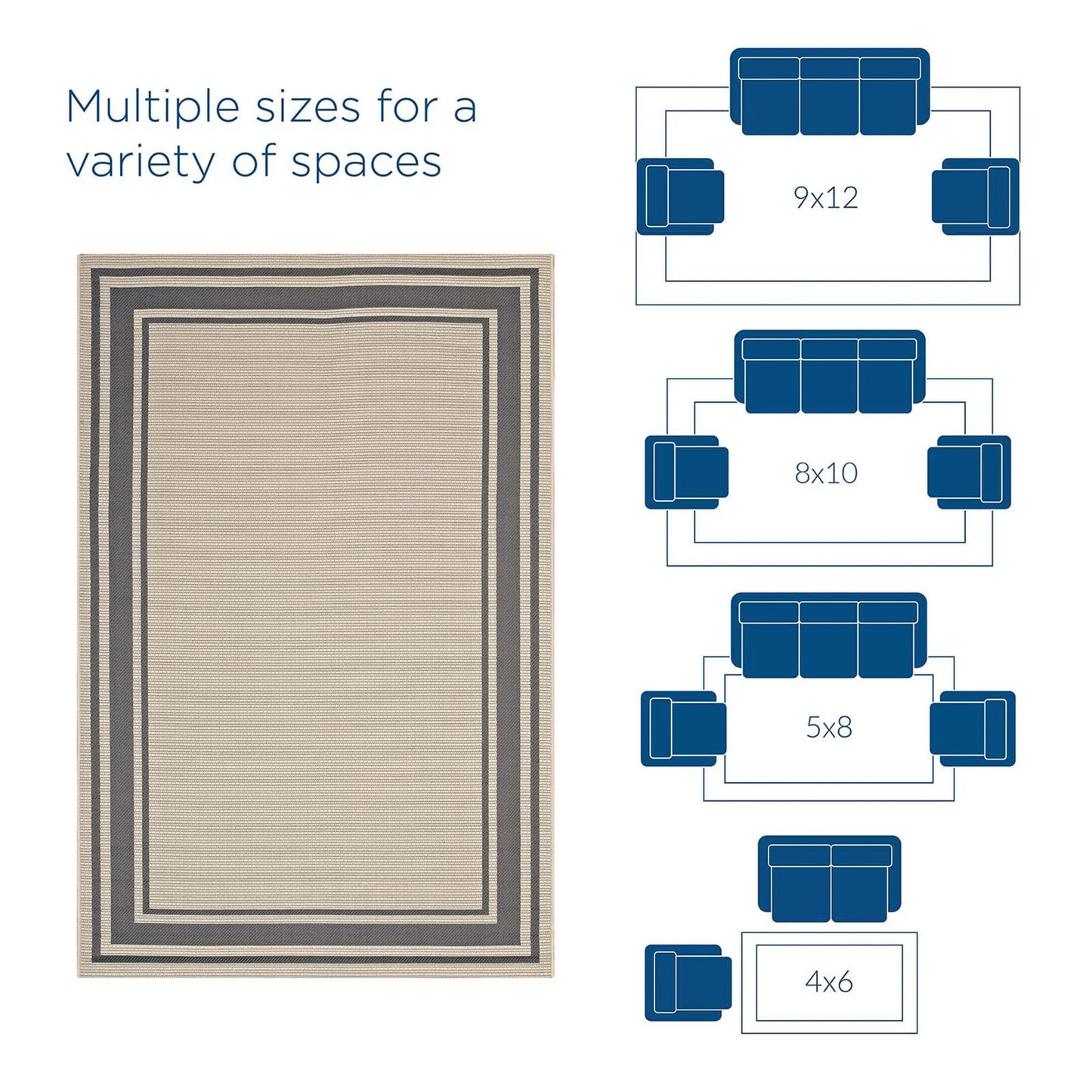 Carpet & Rugs | CasaFoyer Rim Solid Border Borderline Indoor/Outdoor Area Rug | Durable & Soft Polypropylene | Fade & Stain Resistant | 5x8 | Gray/Beige | casafoyer.myshopify.com