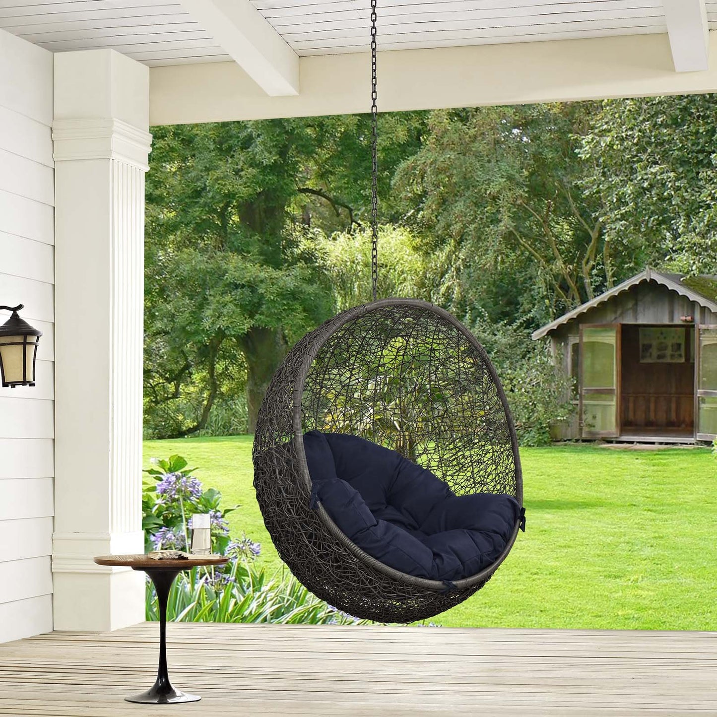 porch swings | Ergode Hide Outdoor Patio Swing Chair | Tranquil Island Retreat | Synthetic Rattan Weave | All-Weather Cushion | Powder-Coated Steel Frame | Adjustable Chain | UV Resistant | Gray Navy | casafoyer.myshopify.com