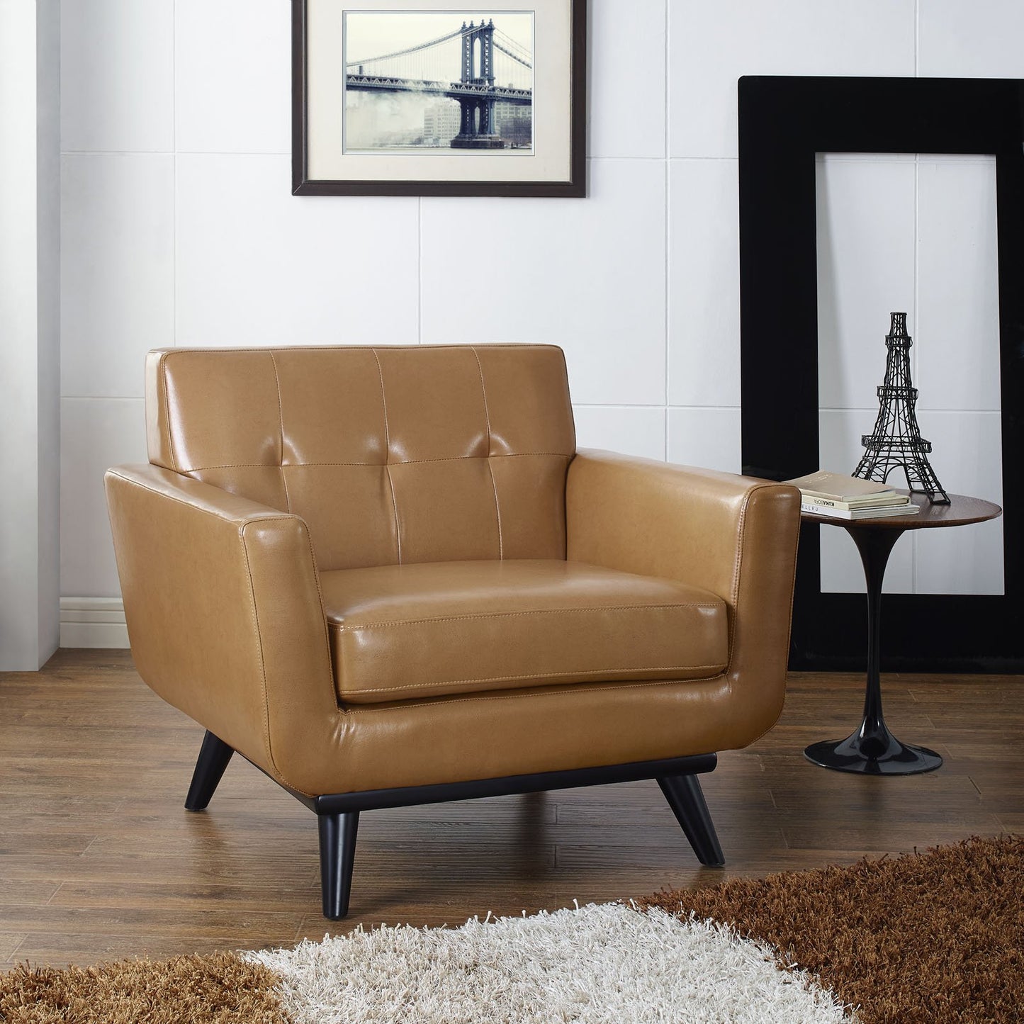 Sofa & chair Sets | Engage Leather Armchair | Luxurious & Cozy Lounging Experience | Curved Design | Plush Cushions | Eye-Catching Buttons | Solid Wood Legs | Tan Color | casafoyer.myshopify.com