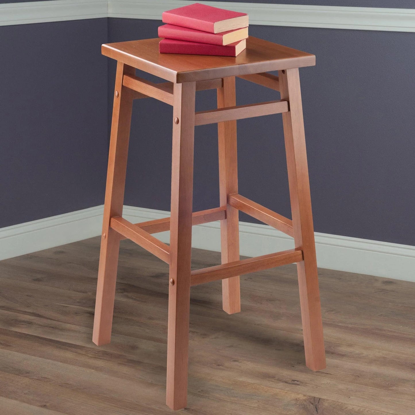 STOOL_SEATING | CasaFoyer Wood Carter Square Seat Bar Stool - Teak Finish | Solid Wood Construction | 2 Height Options | Sturdy & Stylish | Easy Assembly | casafoyer.myshopify.com