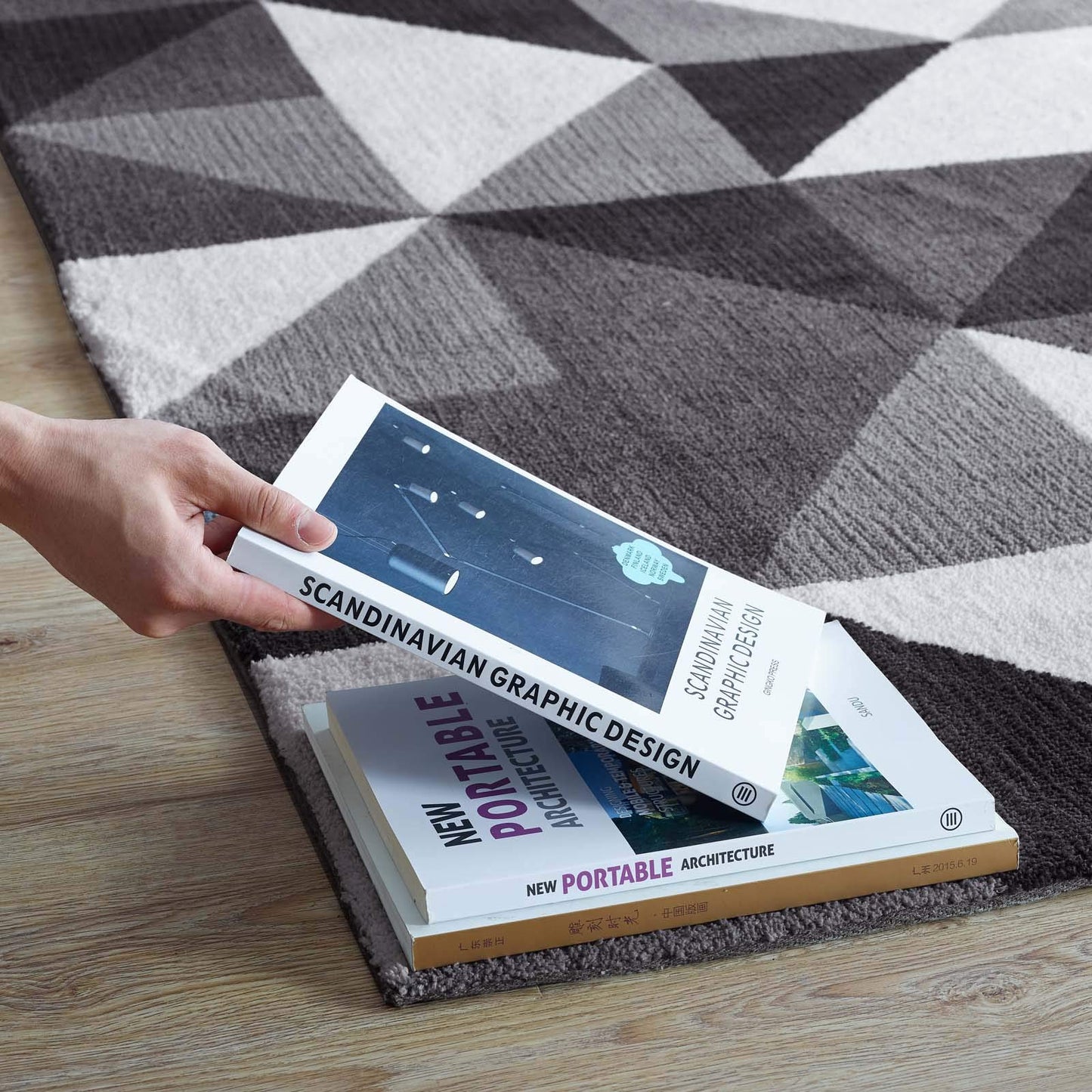 area rugs | CasaFoyer Kahula Geometric Triangle Mosaic Area Rug | Modern Design | Soft Polyester Microfiber | Jute Fabric Bottom | Stain-Resistant | Easy to Maintain | 5x8 Size | Black, Gray, White | casafoyer.myshopify.com