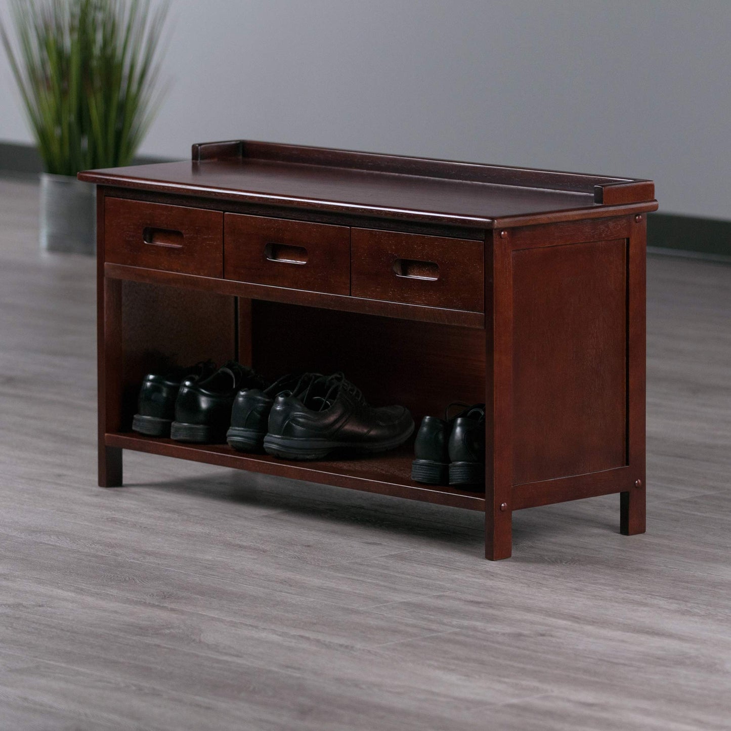 BENCH | Ergode Adriana Storage Bench | Comfortable Seating | Ample Storage Space | Walnut Finish | 3 Drawers | Dimensions: 37.90W x 14.17D x 22H | casafoyer.myshopify.com
