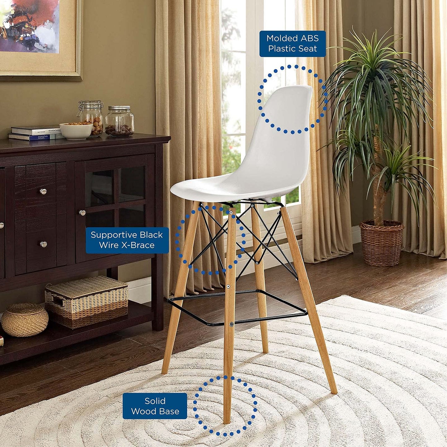 barstools | CasaFoyer Wood Pyramid Dining Side Bar Stool | Timeless Design | Sturdy Molded Plastic Top | Solid Wood Legs | Foot Caps | Ideal for Bar Seating | casafoyer.myshopify.com