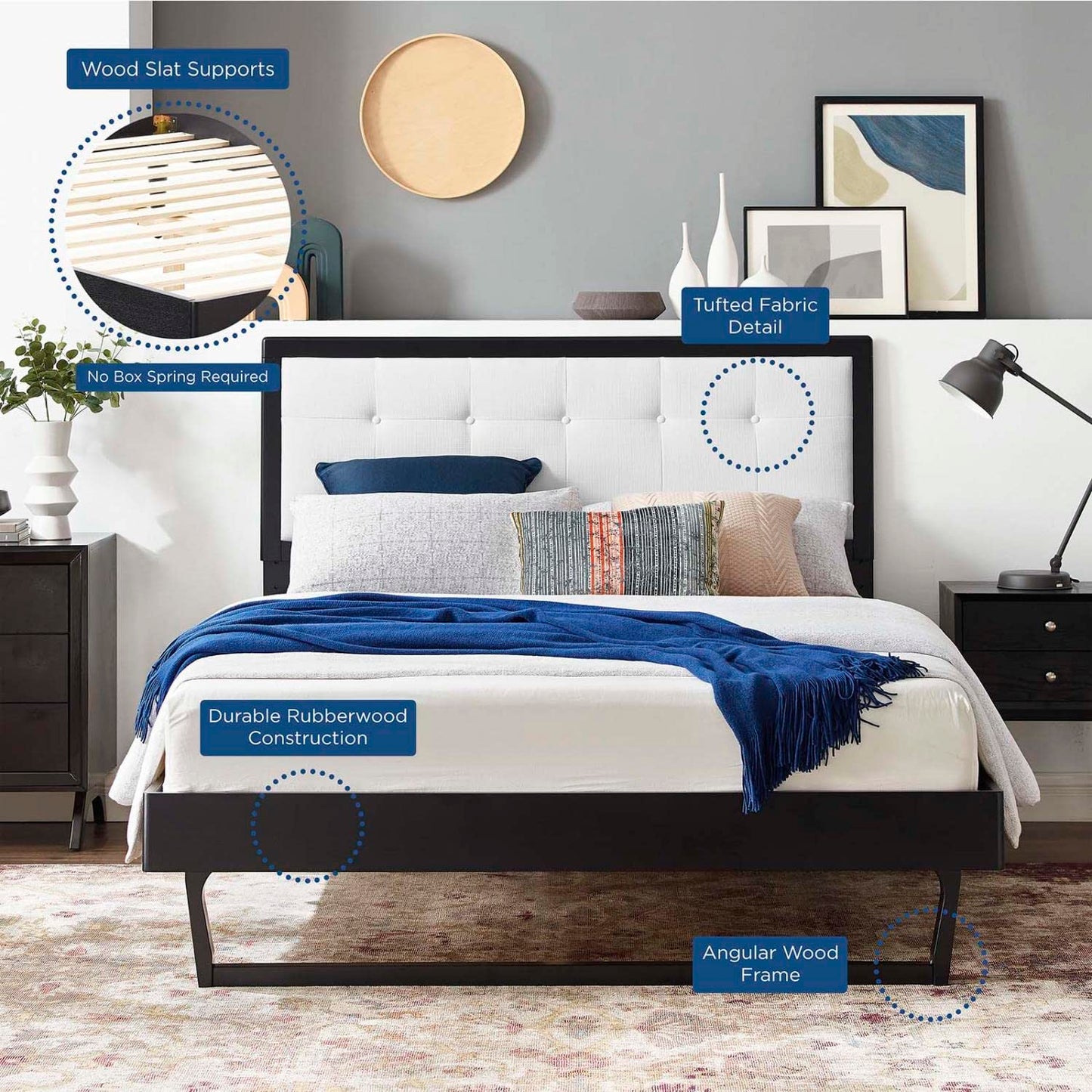 Bed | CasaFoyer Willow Tufted Wood King Platform Bed | Contemporary Charm | Vintage Accents | Natural Beauty | Sturdy Wood Frame | No Box Spring Needed | Easy Assembly | 601 lbs Weight Capacity | casafoyer.myshopify.com