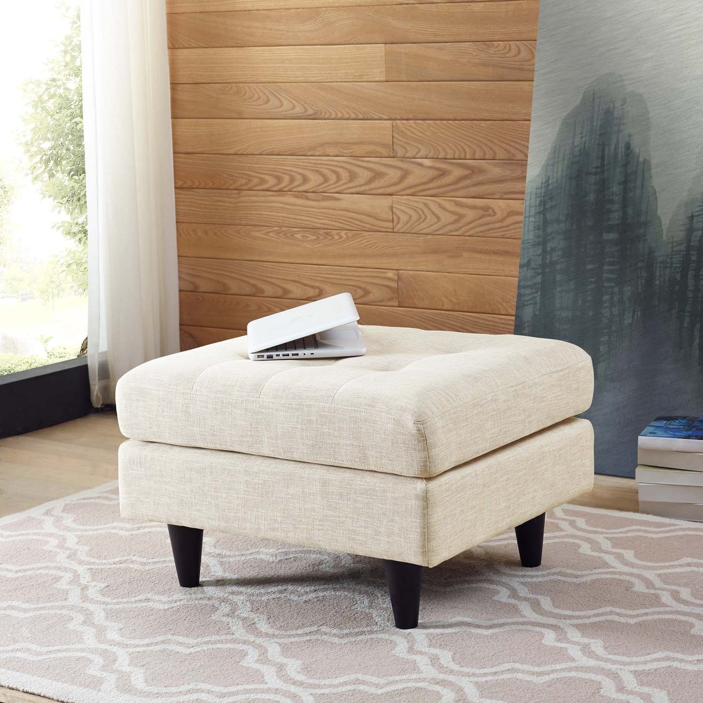 ottomans | CasaFoyer Empress Mid-Century Style Ottoman | Ultimate Comfort & Style | High-Quality Fabric | Plush Foam Padding | Stained Hardwood Legs | Box Design & Tapered Legs | Calming Ambiance | casafoyer.myshopify.com