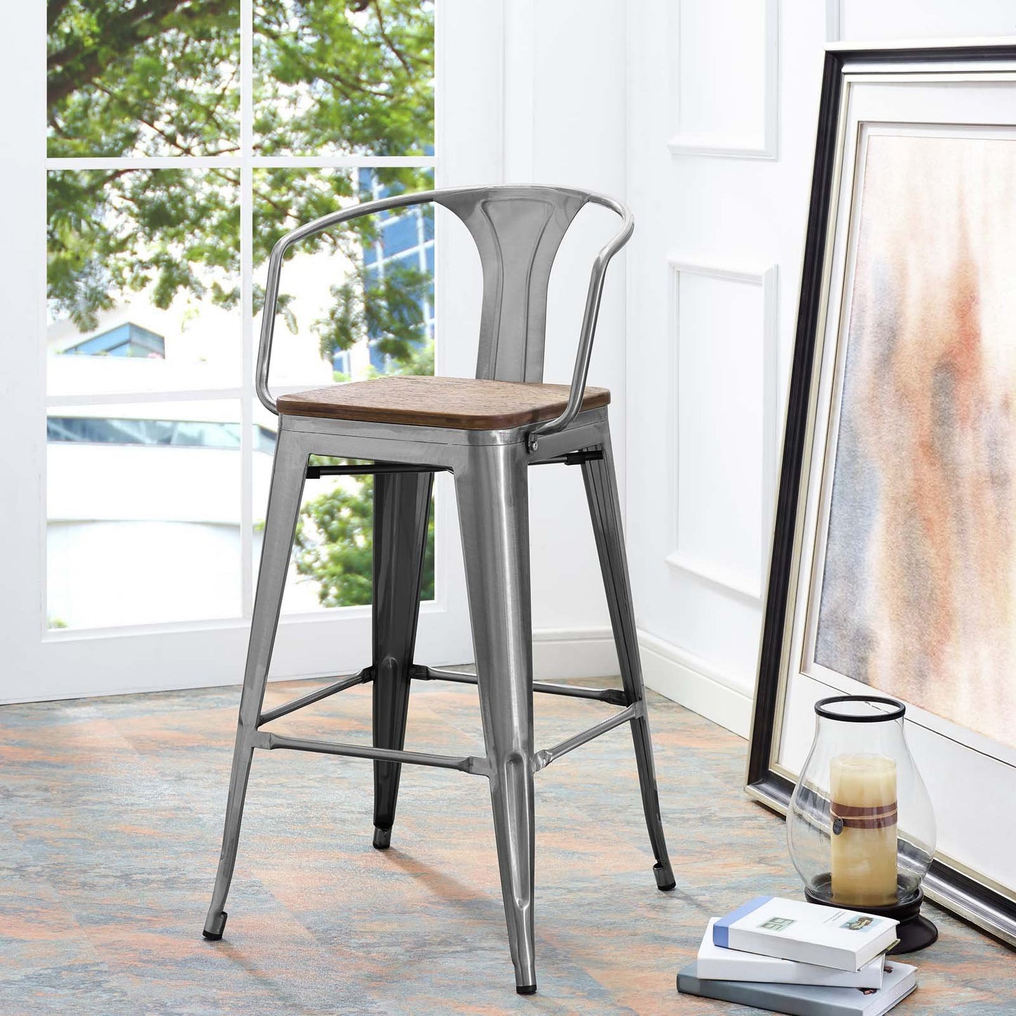 barstools | CasaFoyer Promenade Arm Bamboo & Metal Bar Stool | Vintage Steel Finish | Industrial Modern Design | Versatile & Stylish | Enhance Your Space | casafoyer.myshopify.com