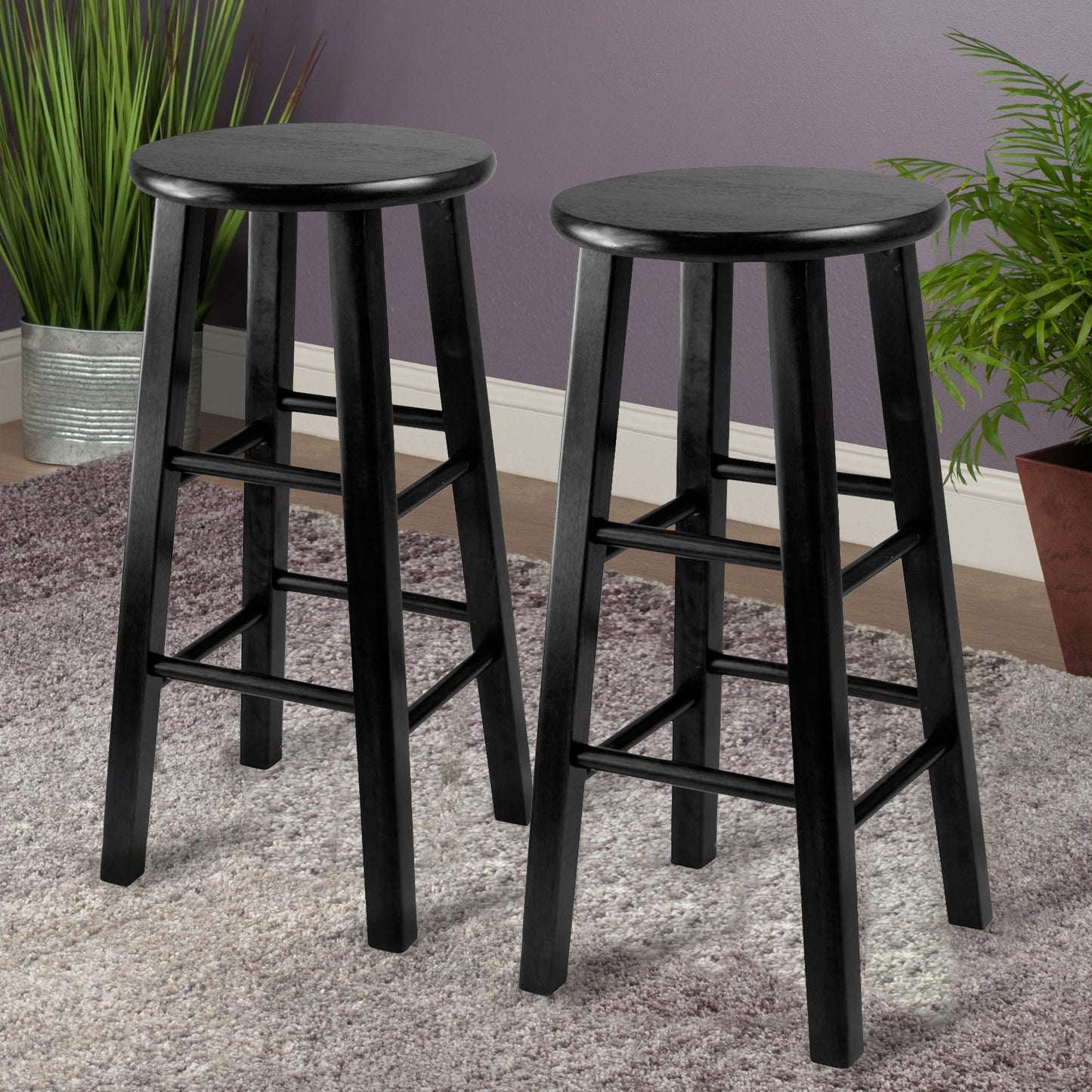 barstools | CasaFoyer Wood Pacey Counter Stools - Set of 2 | Black | Solid Wood | 24.4 Height | Modern Design | Space-saving | No Assembly | casafoyer.myshopify.com