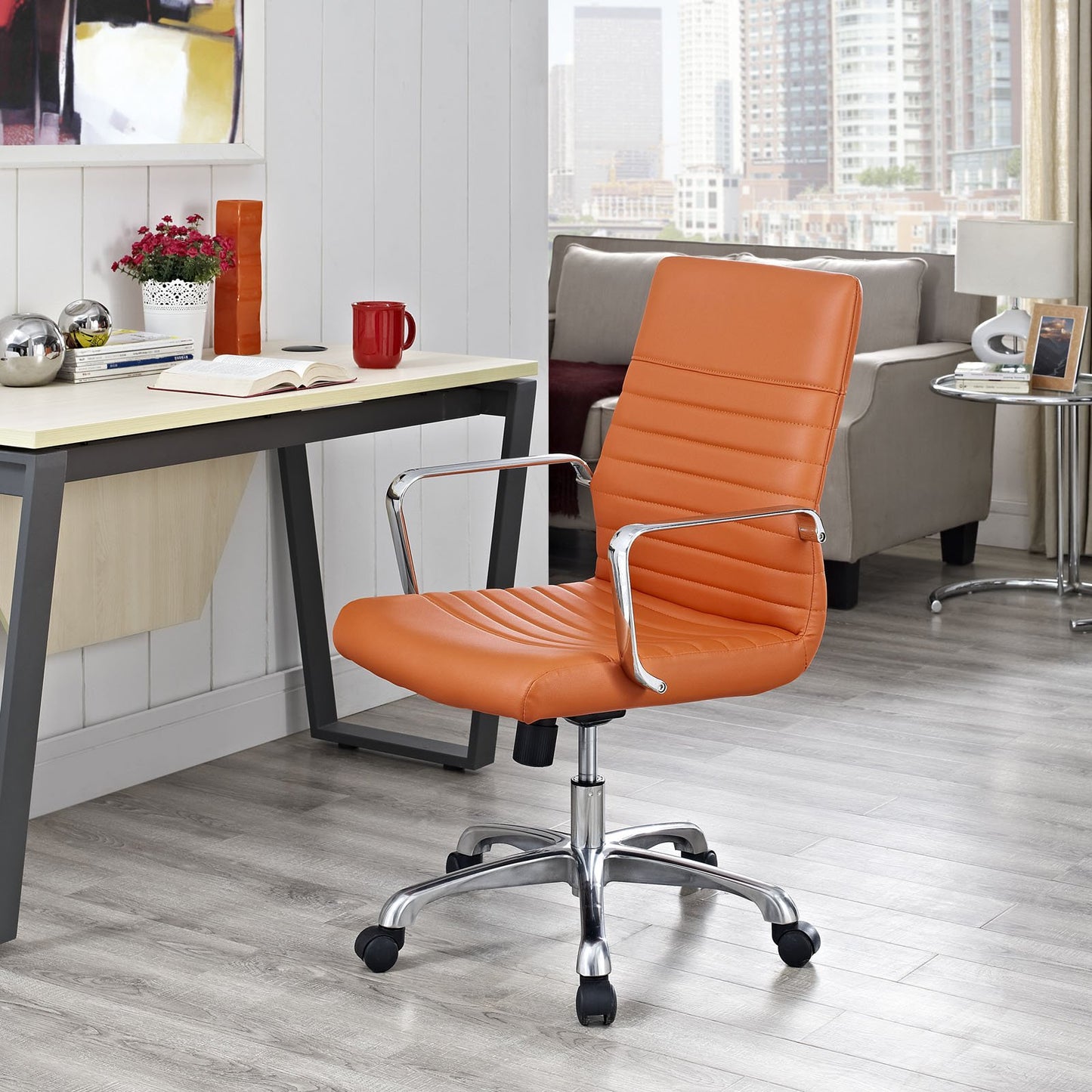 home office desk chairs | CasaFoyer Finesse Mid Back Office Chair | Comfortable & Stylish | Vinyl Cushion | Chrome Armrests | Adjustable Height | Perfect for Home or Office | casafoyer.myshopify.com