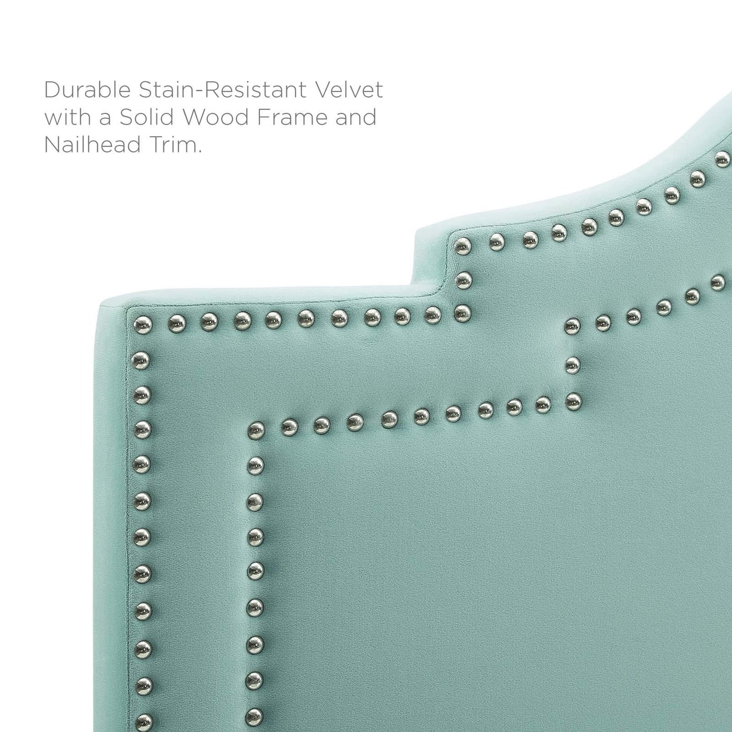 headboards | CasaFoyer Lucia Performance Velvet Twin Headboard | Elegant Arched Design | Nailhead Trim | Soft & Stain-Resistant | Height-Adjustable | Mint | casafoyer.myshopify.com