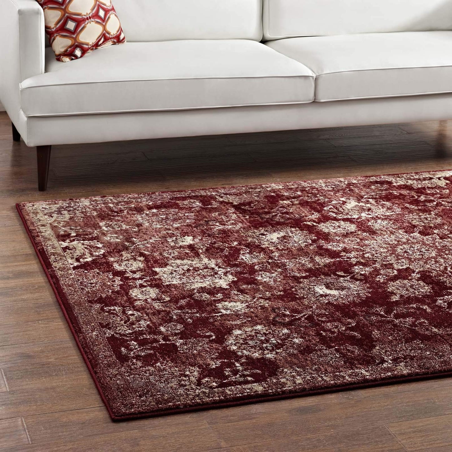 area rugs | Cynara Distressed Floral Persian Medallion Area Rug | Durable | Stain Resistant | 5x8 | Burgundy & Beige | casafoyer.myshopify.com