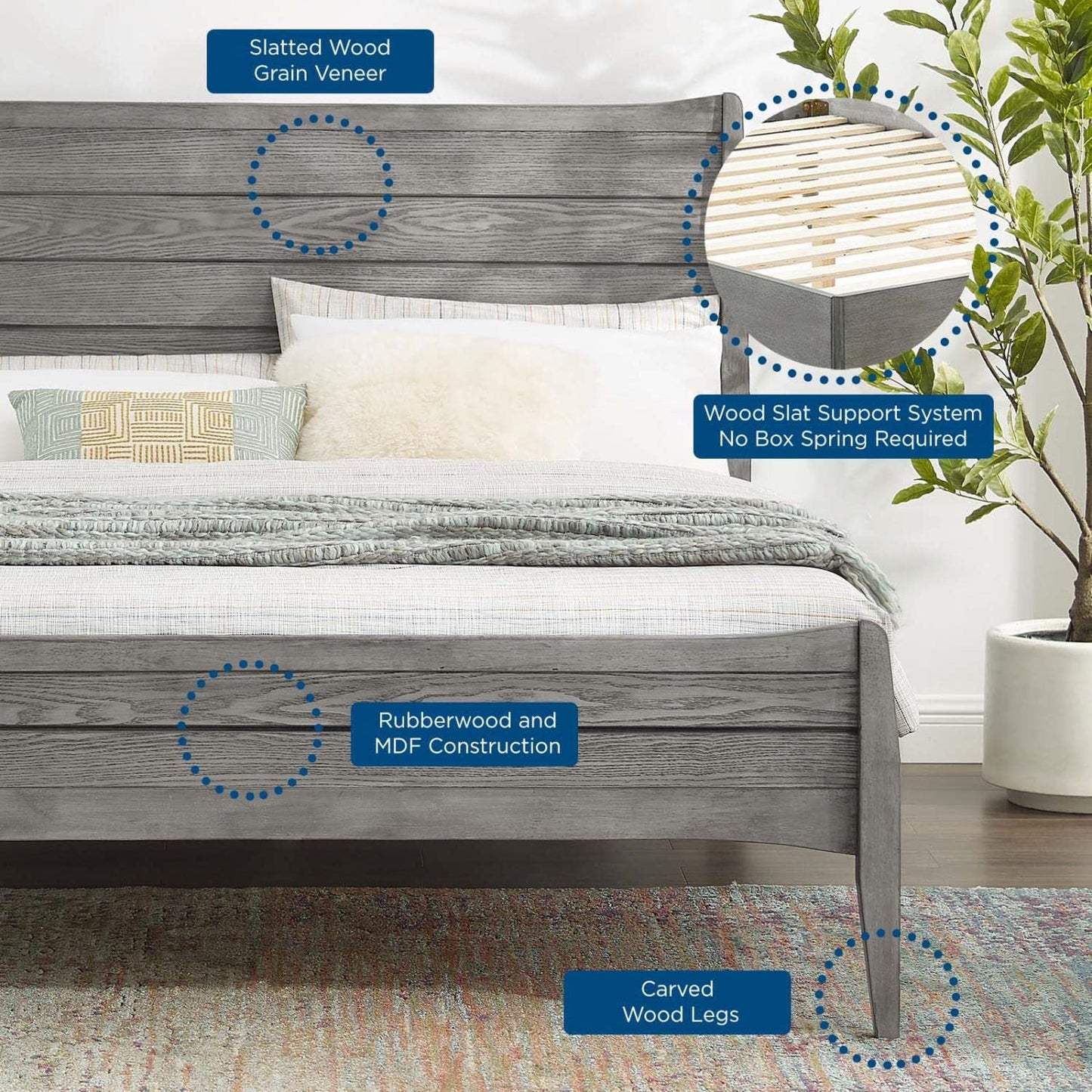 Bed | CasaFoyer Georgia Wood Queen Platform Bed | Rustic Charm meets Modern Farmhouse Style | Durable Rubberwood and MDF Construction | No Box Spring Needed | Easy Assembly | Gray | casafoyer.myshopify.com