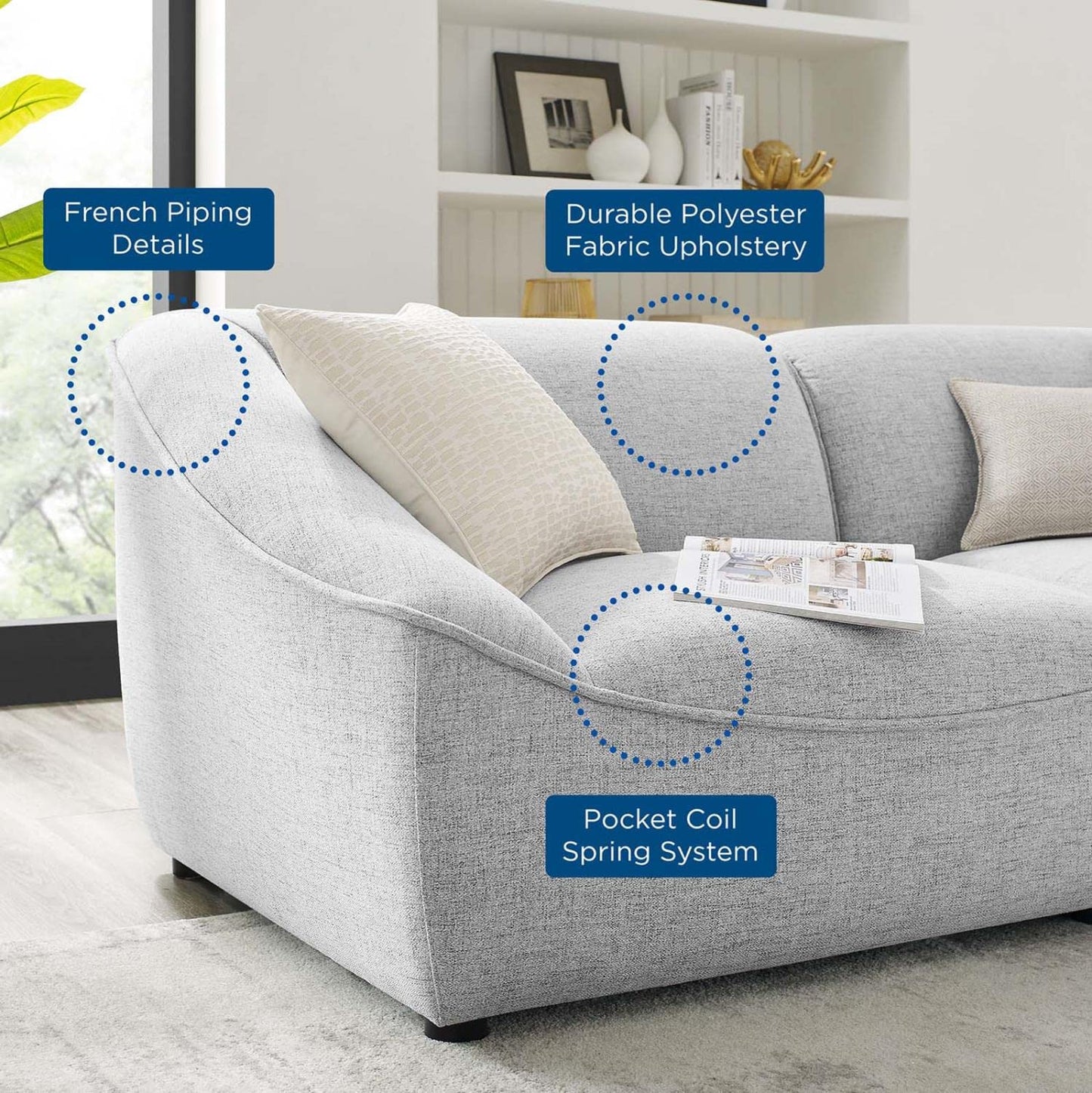 kitchen and dining room sets | CasaFoyer Comprise Upholstered 5-Piece Living Room Furniture Set | French Piping | Plush Seating | Solid Wood Construction | casafoyer.myshopify.com