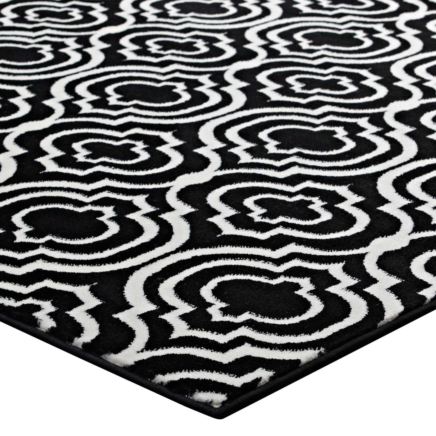 Carpet & Rugs | CasaFoyer Frame Transitional Moroccan Trellis Area Rug | Durable Polypropylene | Rubber Bottom | Geometric Lattice Pattern | Stain Resistant | Easy to Clean | 5x8 Size | Black and White | casafoyer.myshopify.com